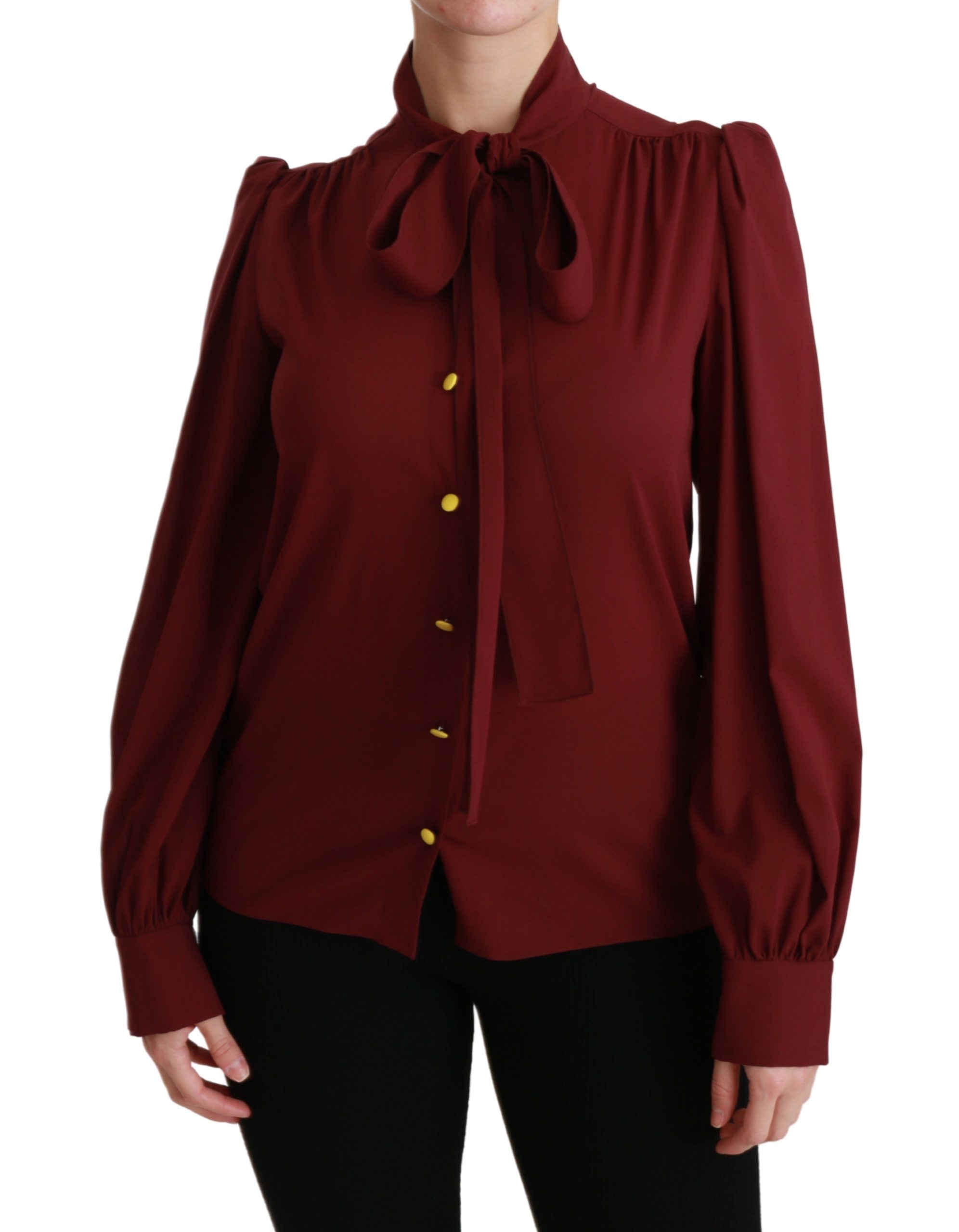 Elegant Maroon Silk Blend Polo Blouse - ventzia