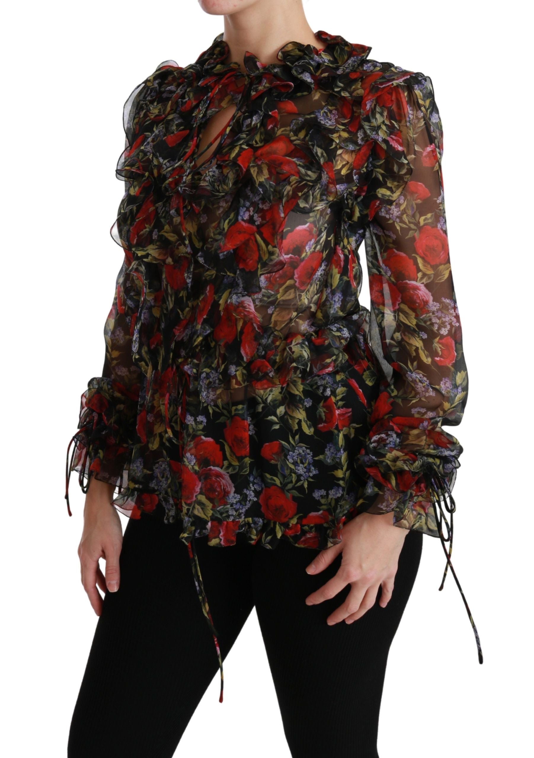 Elegant Floral Silk Long Sleeve Blouse - ventzia