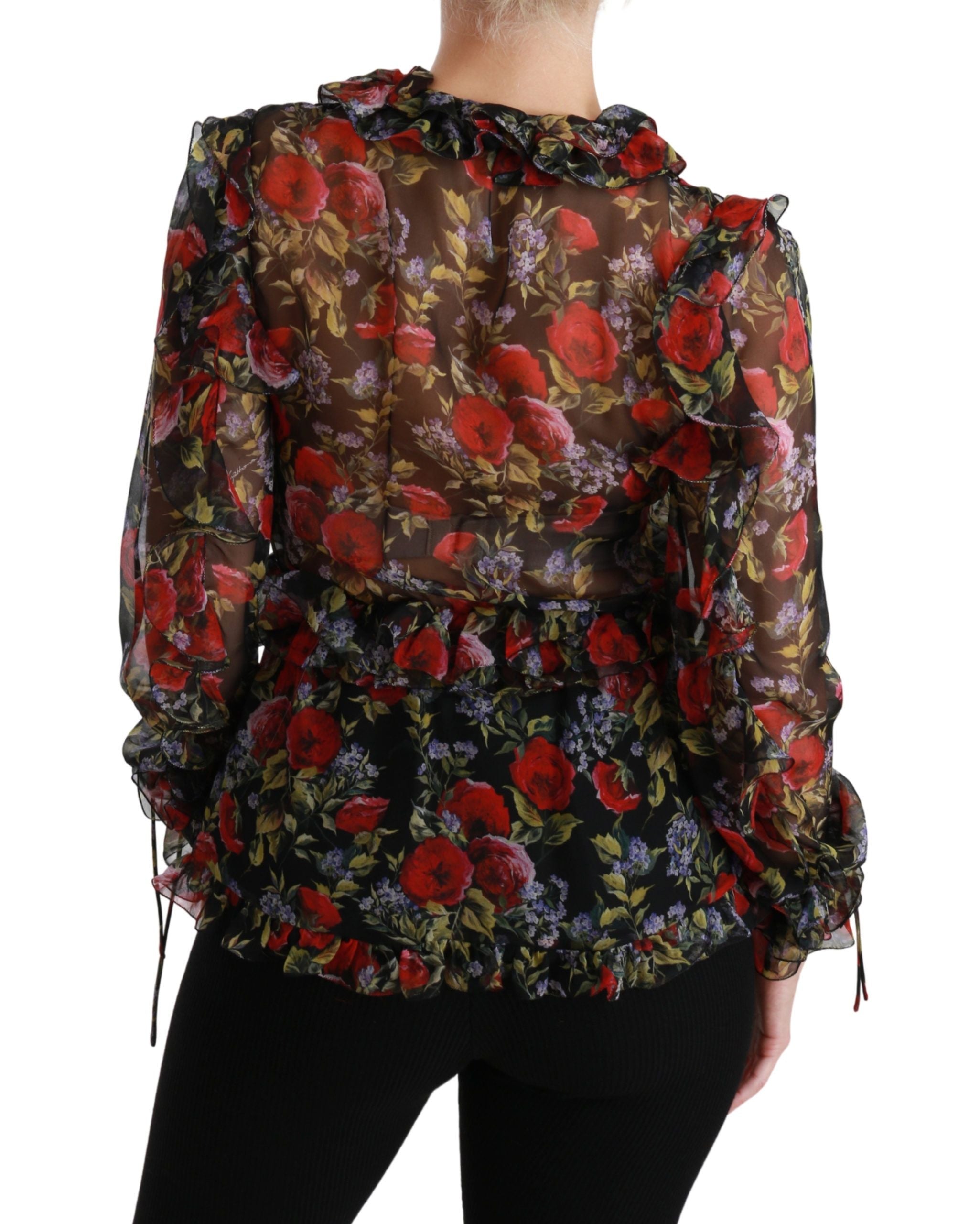 Elegant Floral Silk Long Sleeve Blouse - ventzia