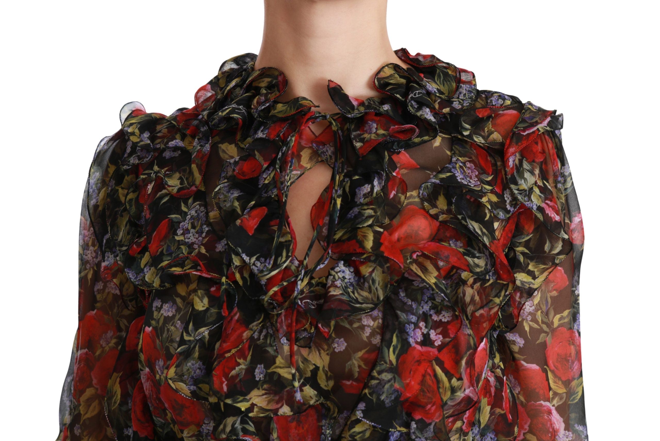 Elegant Floral Silk Long Sleeve Blouse - ventzia