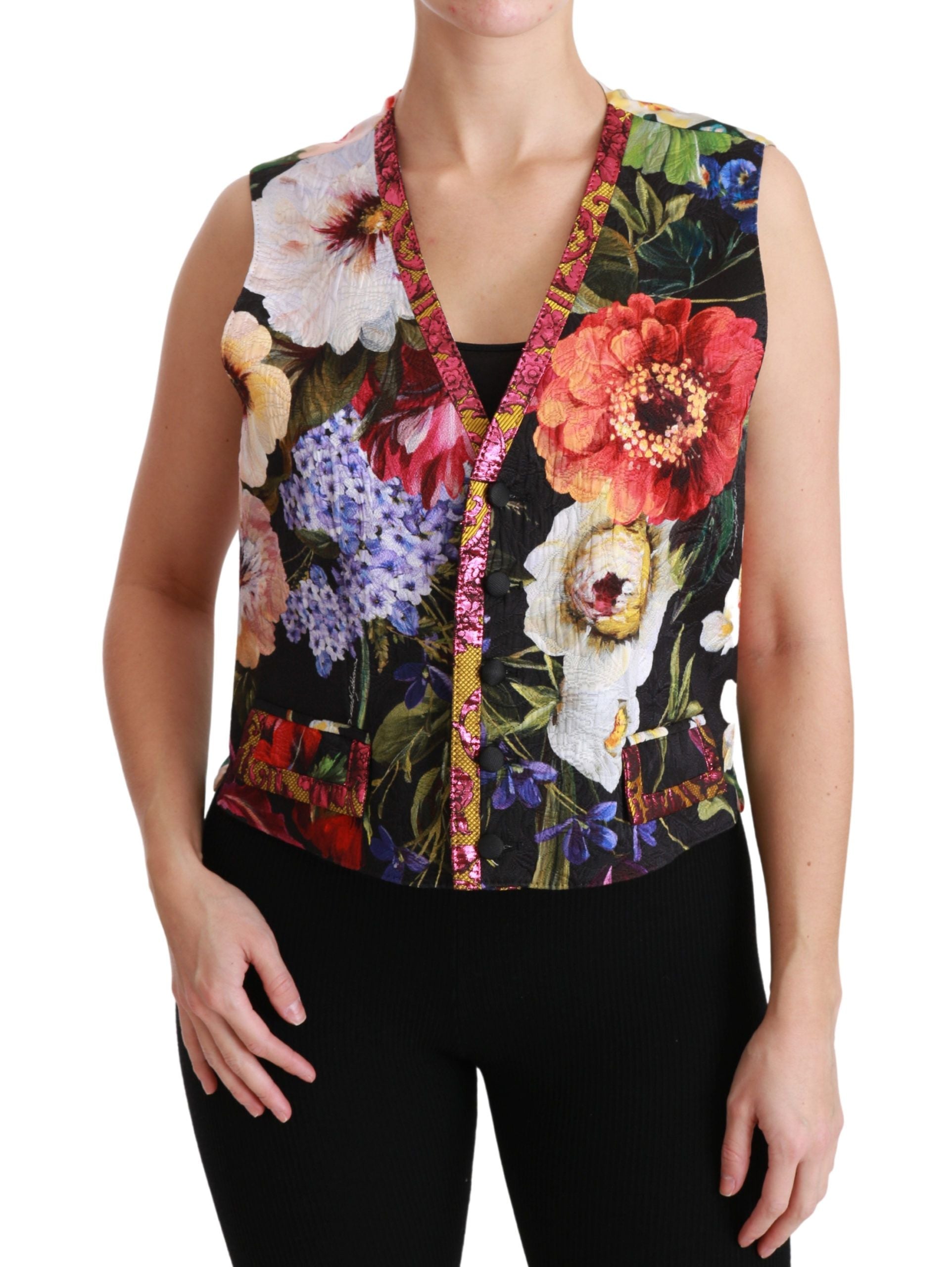 Multicolor Brocade Floral Sleeveless Vest - ventzia