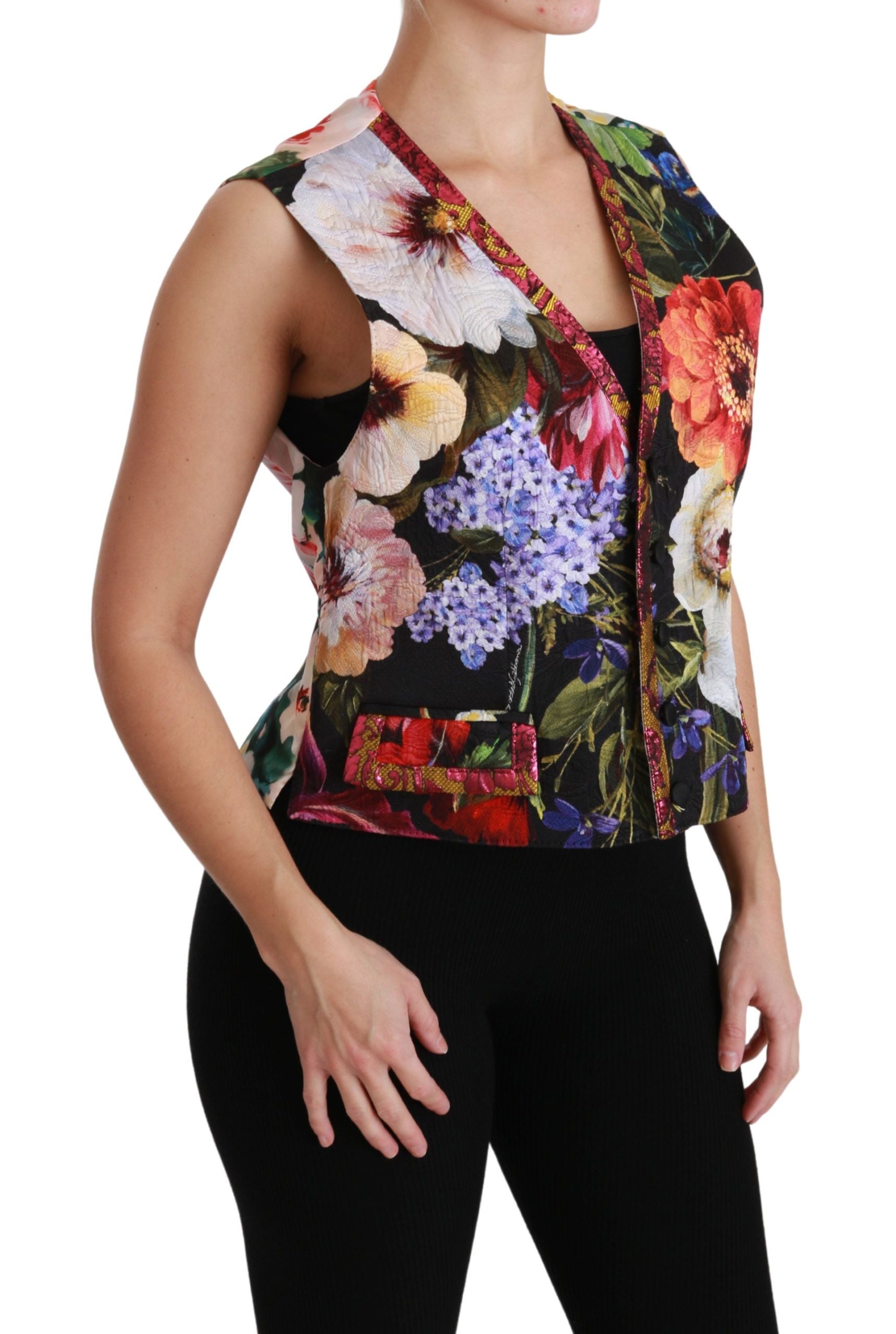 Multicolor Brocade Floral Sleeveless Vest - ventzia
