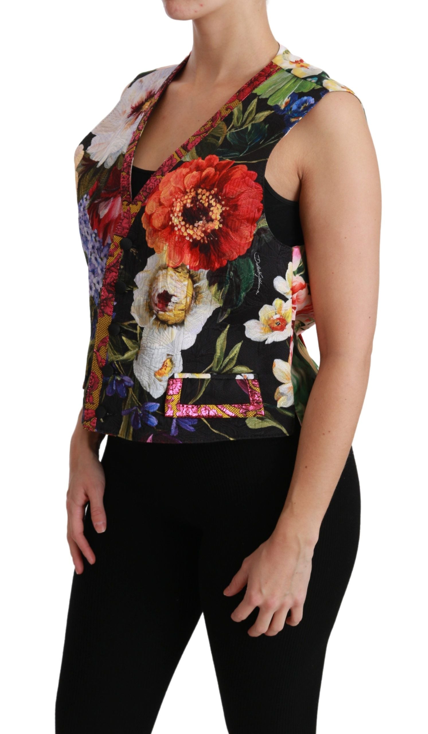 Multicolor Brocade Floral Sleeveless Vest - ventzia