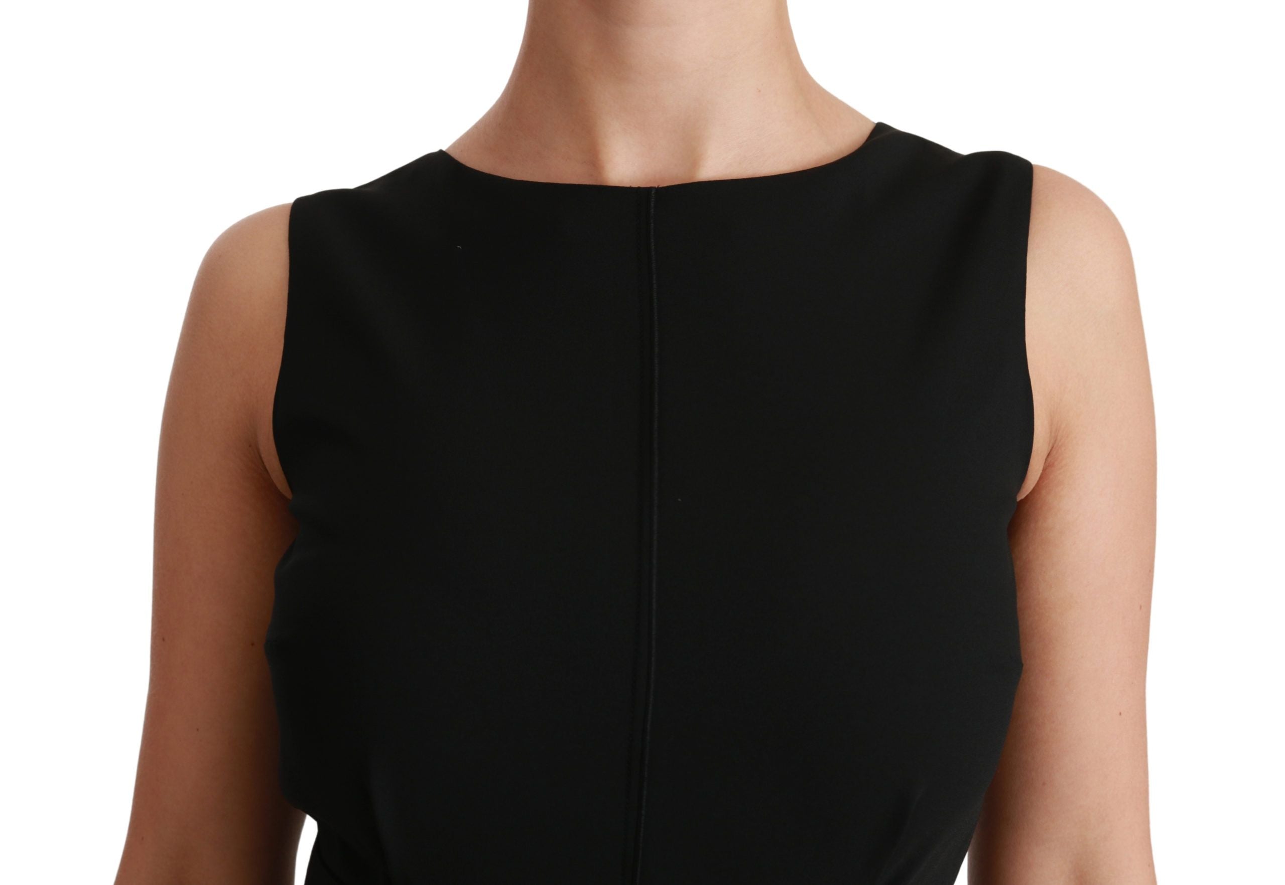 Elegant Knee-Length Sheath Dress in Black - ventzia