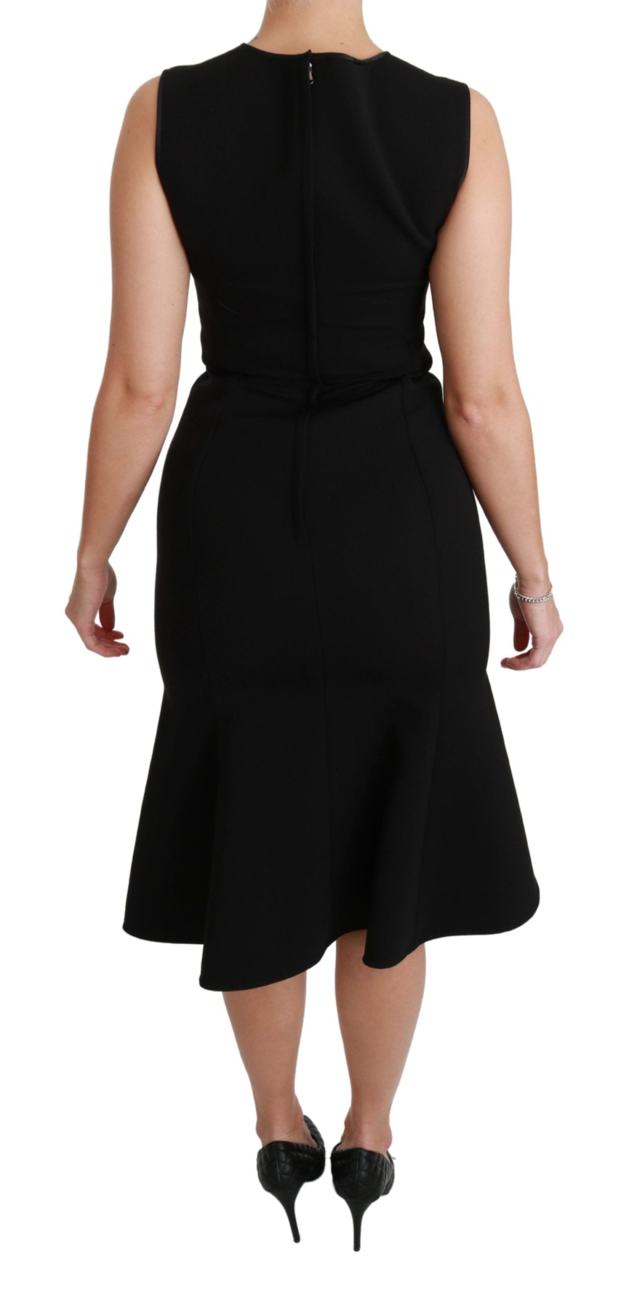 Elegant Black Fit Flare Wool Blend Dress - ventzia