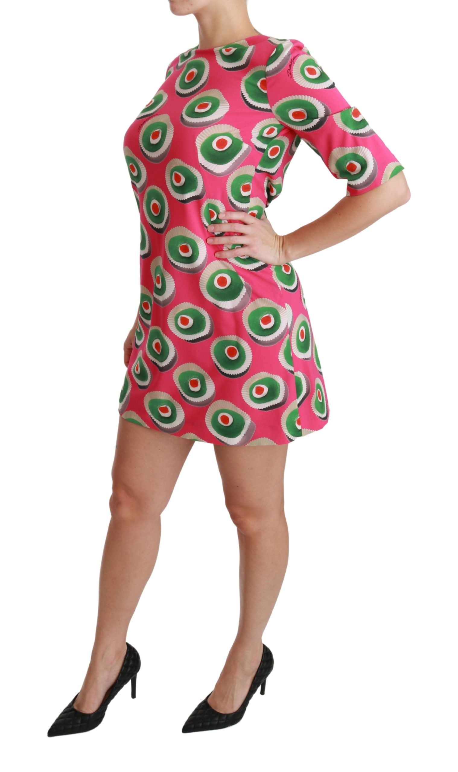 Pink Sicily Cupcake Shift Mini Dress - ventzia