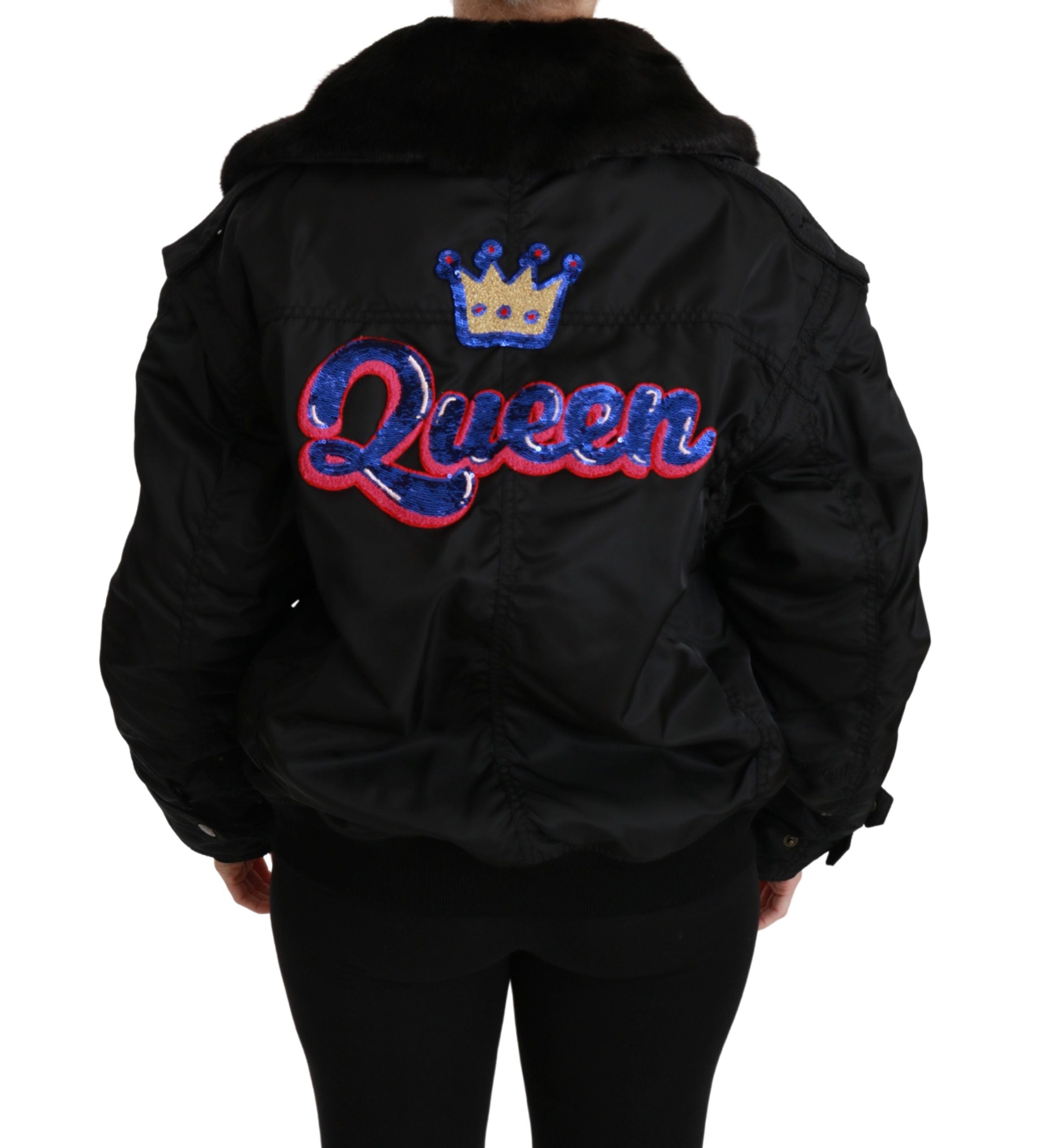 Elegant Black Bomber Jacket with Detachable Features - ventzia