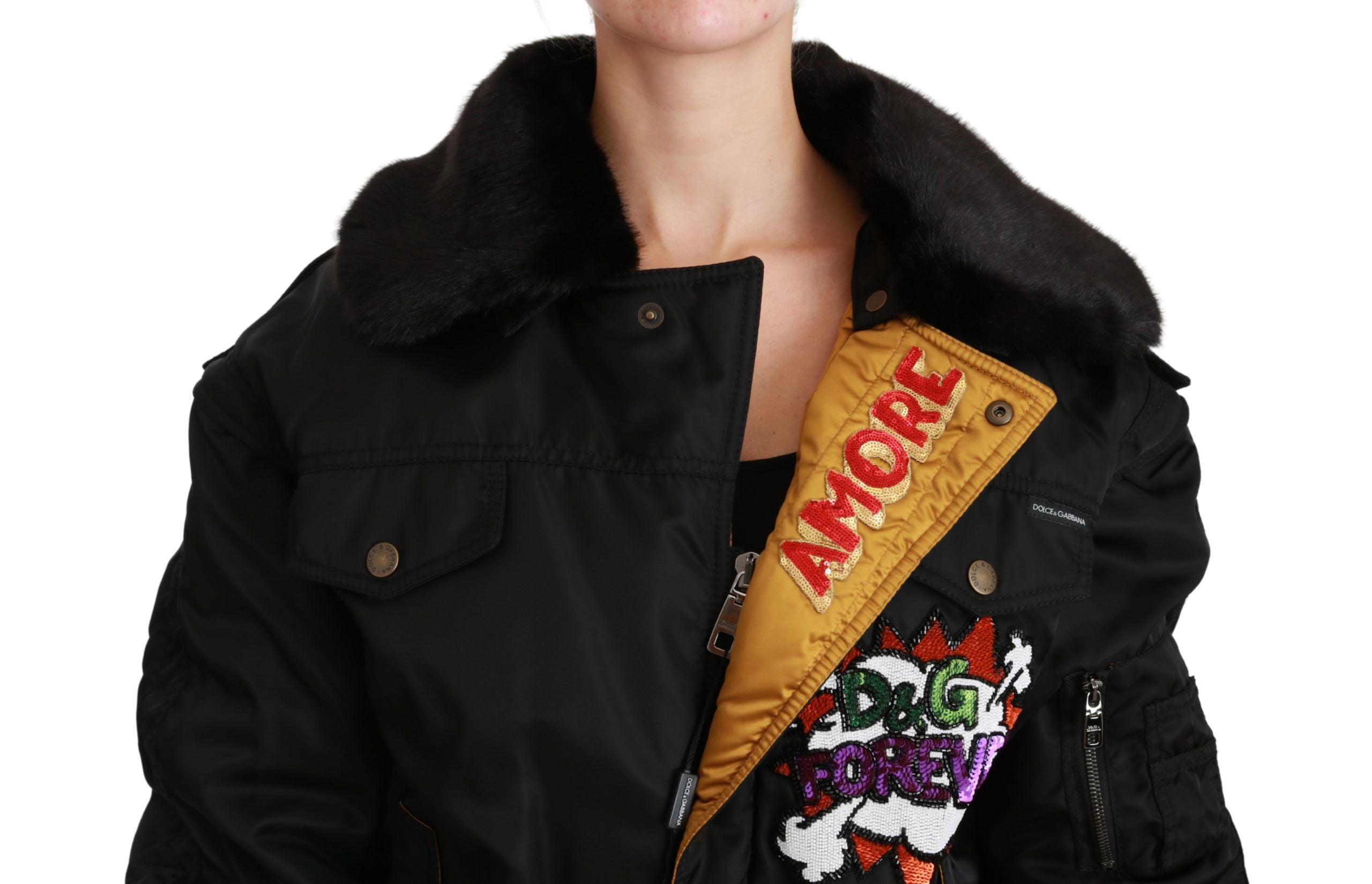 Elegant Black Bomber Jacket with Detachable Features - ventzia