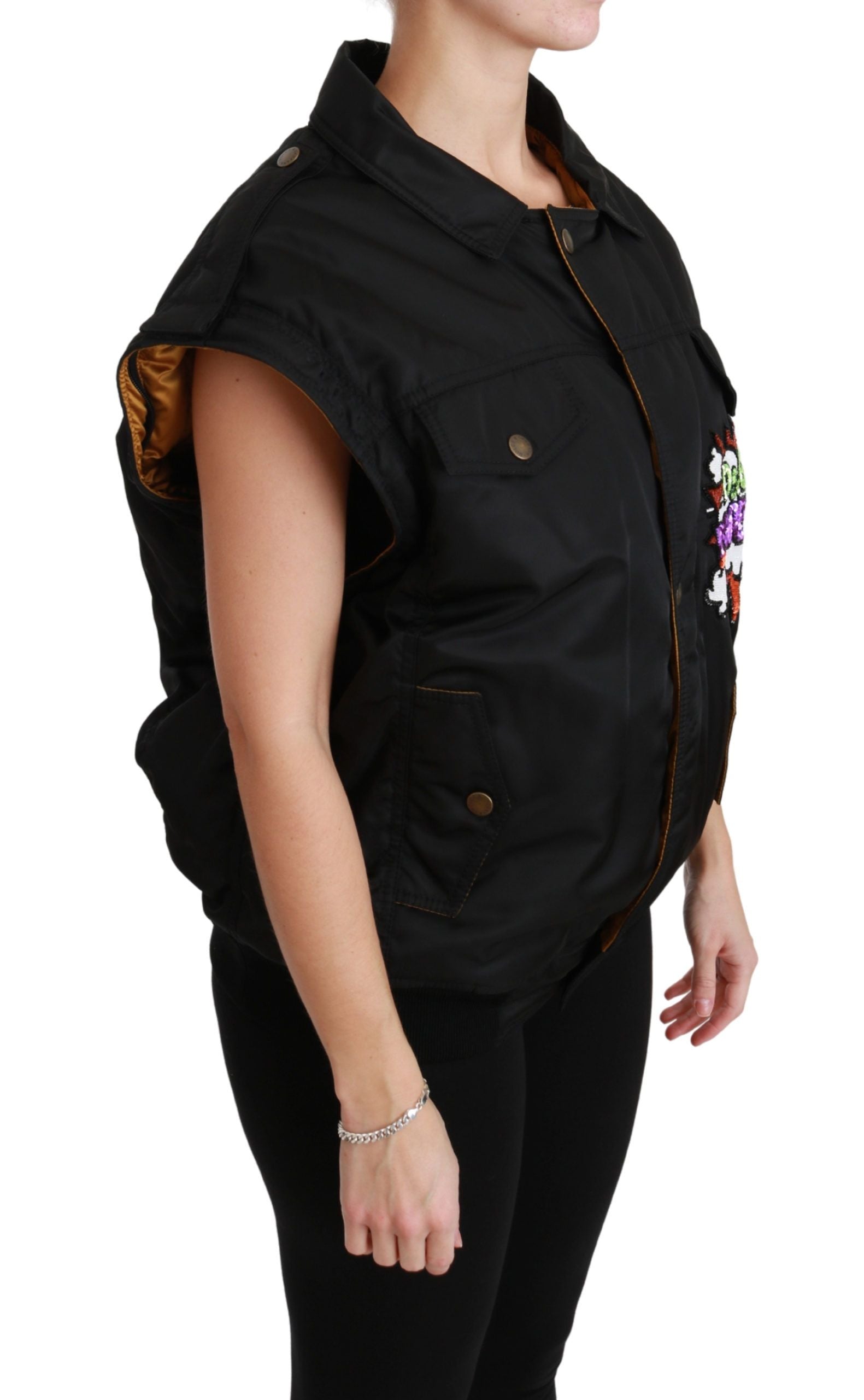 Elegant Black Bomber Jacket with Detachable Features - ventzia
