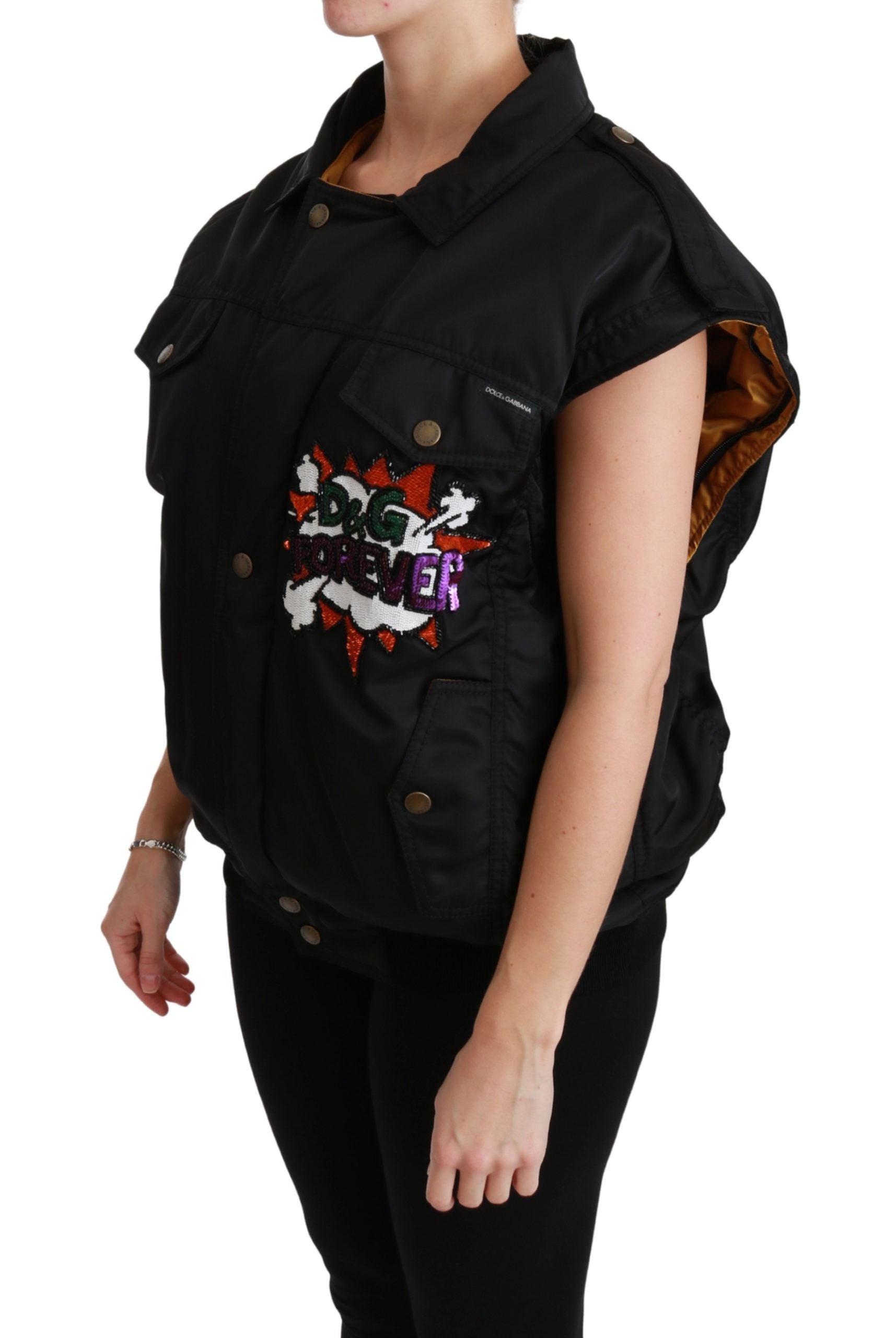 Elegant Black Bomber Jacket with Detachable Features - ventzia