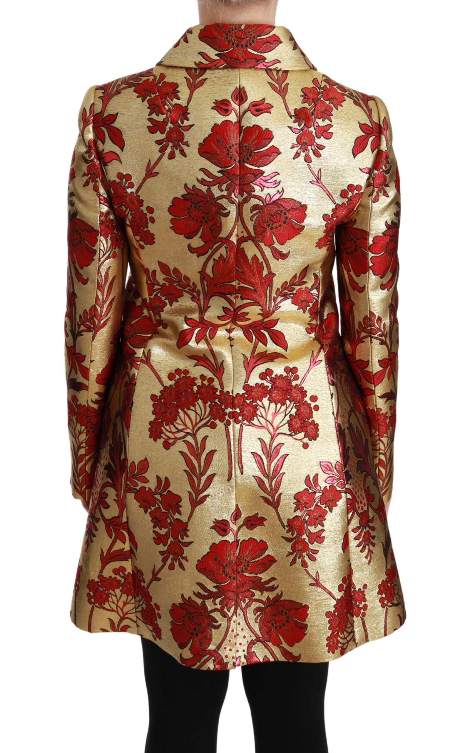 Elegant Gold Floral Brocade Trench Coat - ventzia