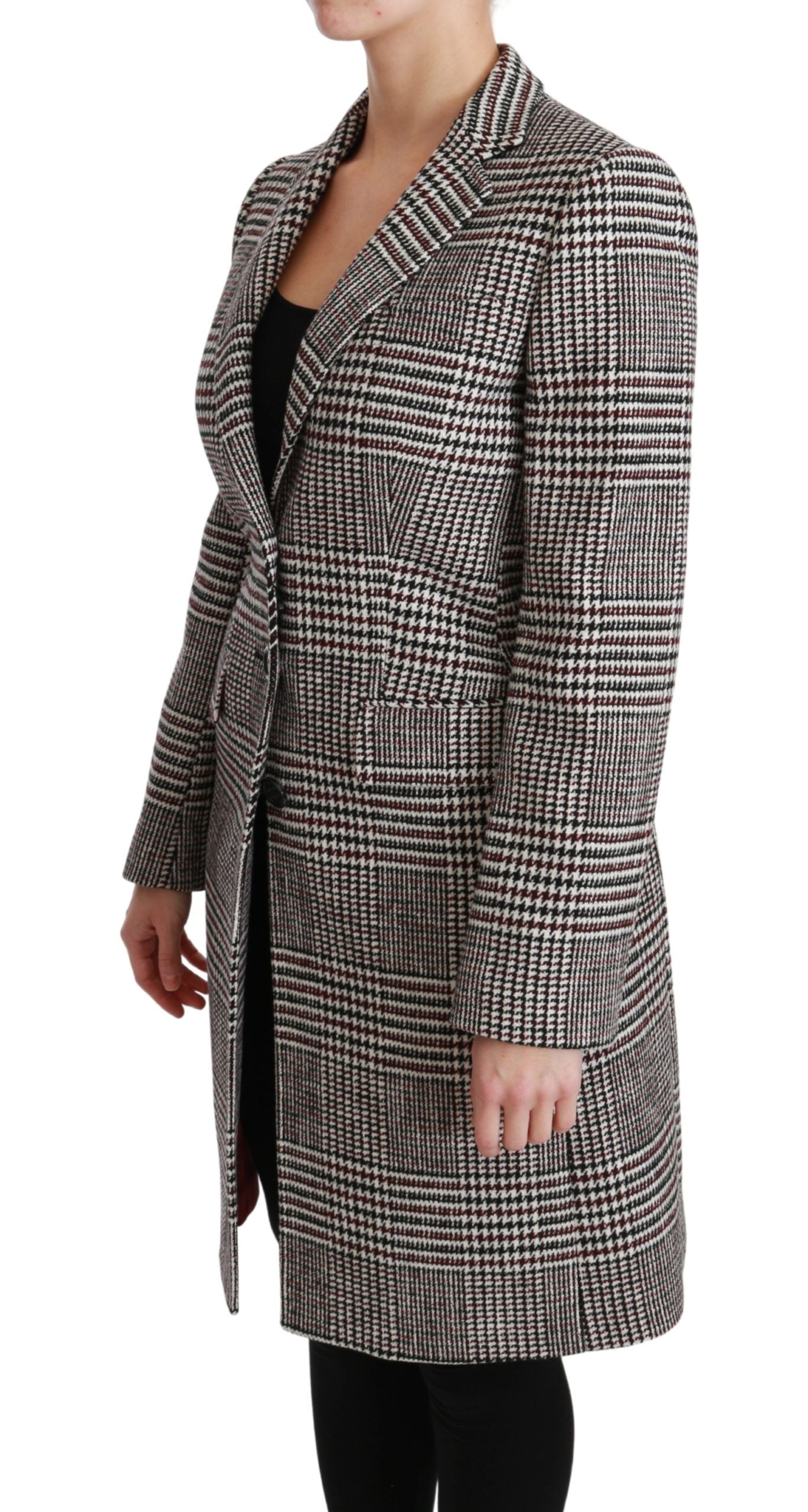 Elegant Multicolor Checked Knee-Length Jacket Coat - ventzia