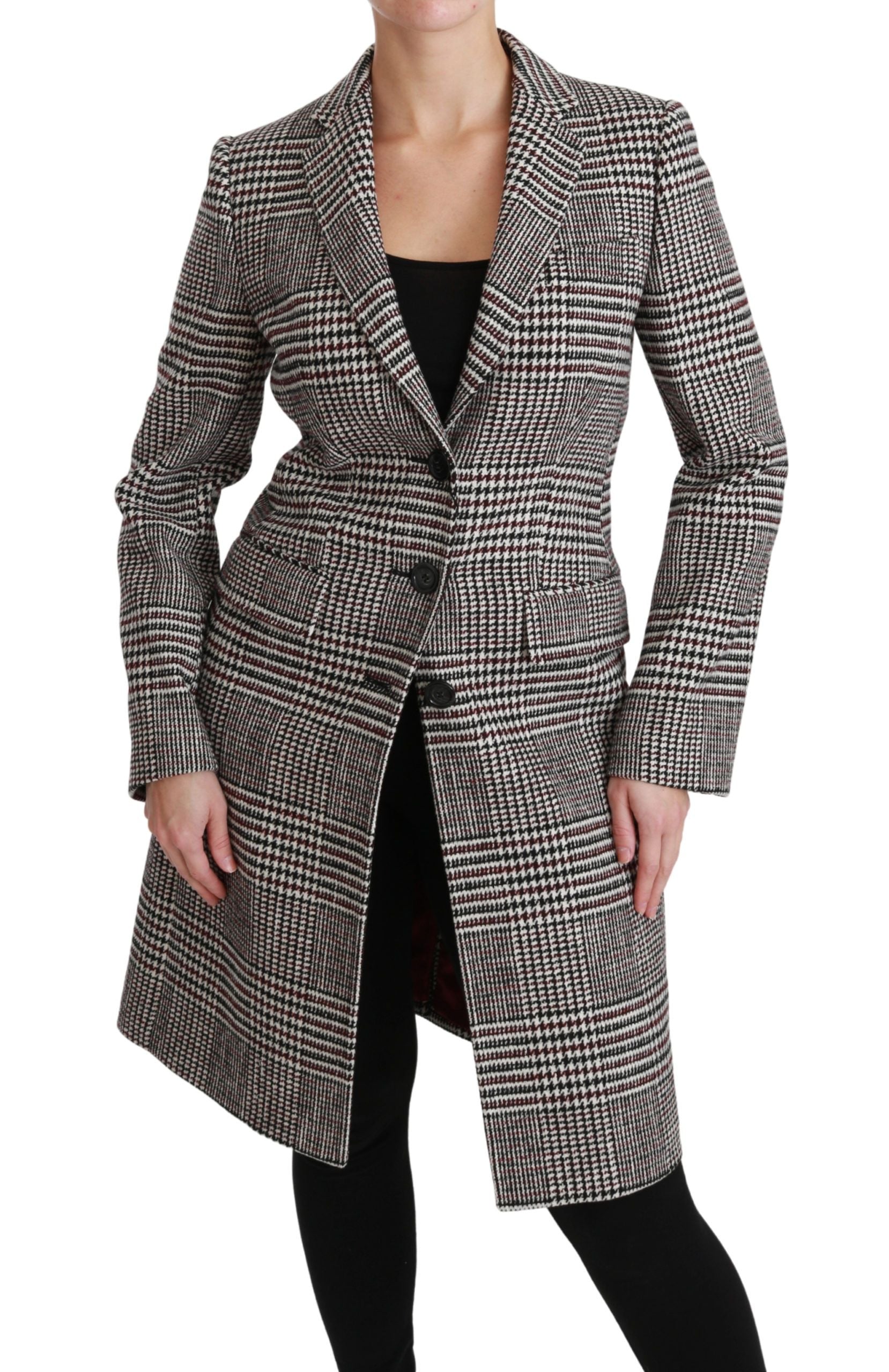 Elegant Multicolor Checked Knee-Length Jacket Coat - ventzia