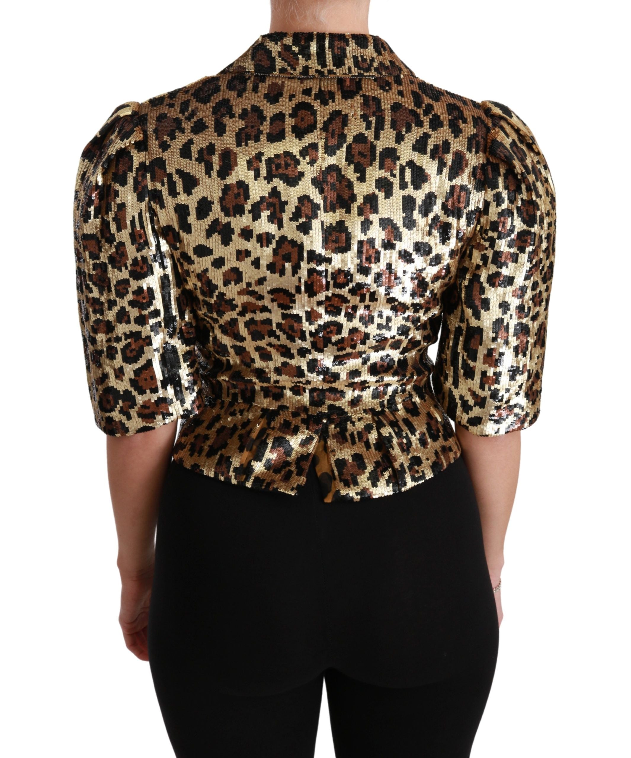 Gold Leopard Print Short Sleeve Blazer - ventzia