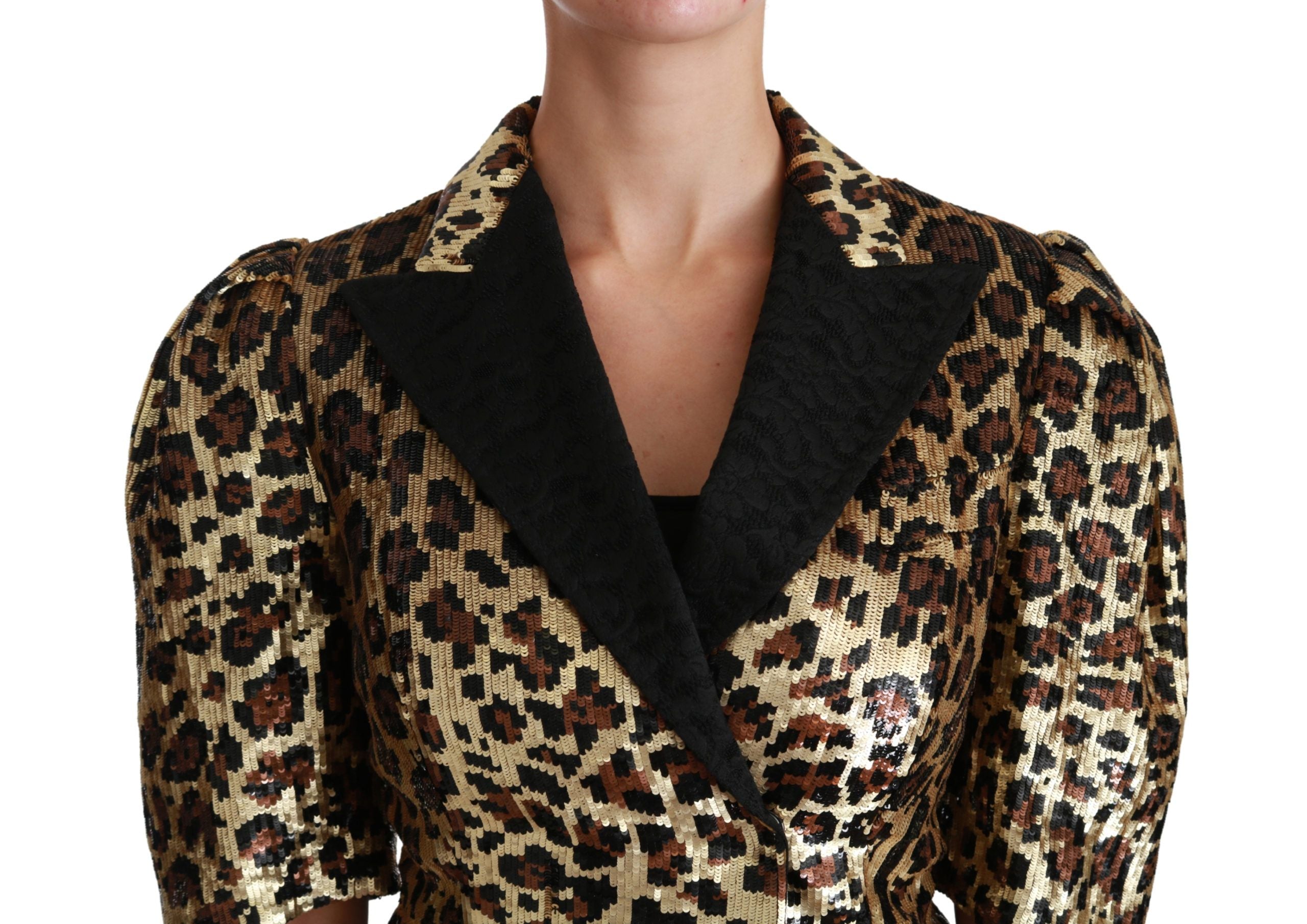 Gold Leopard Print Short Sleeve Blazer - ventzia
