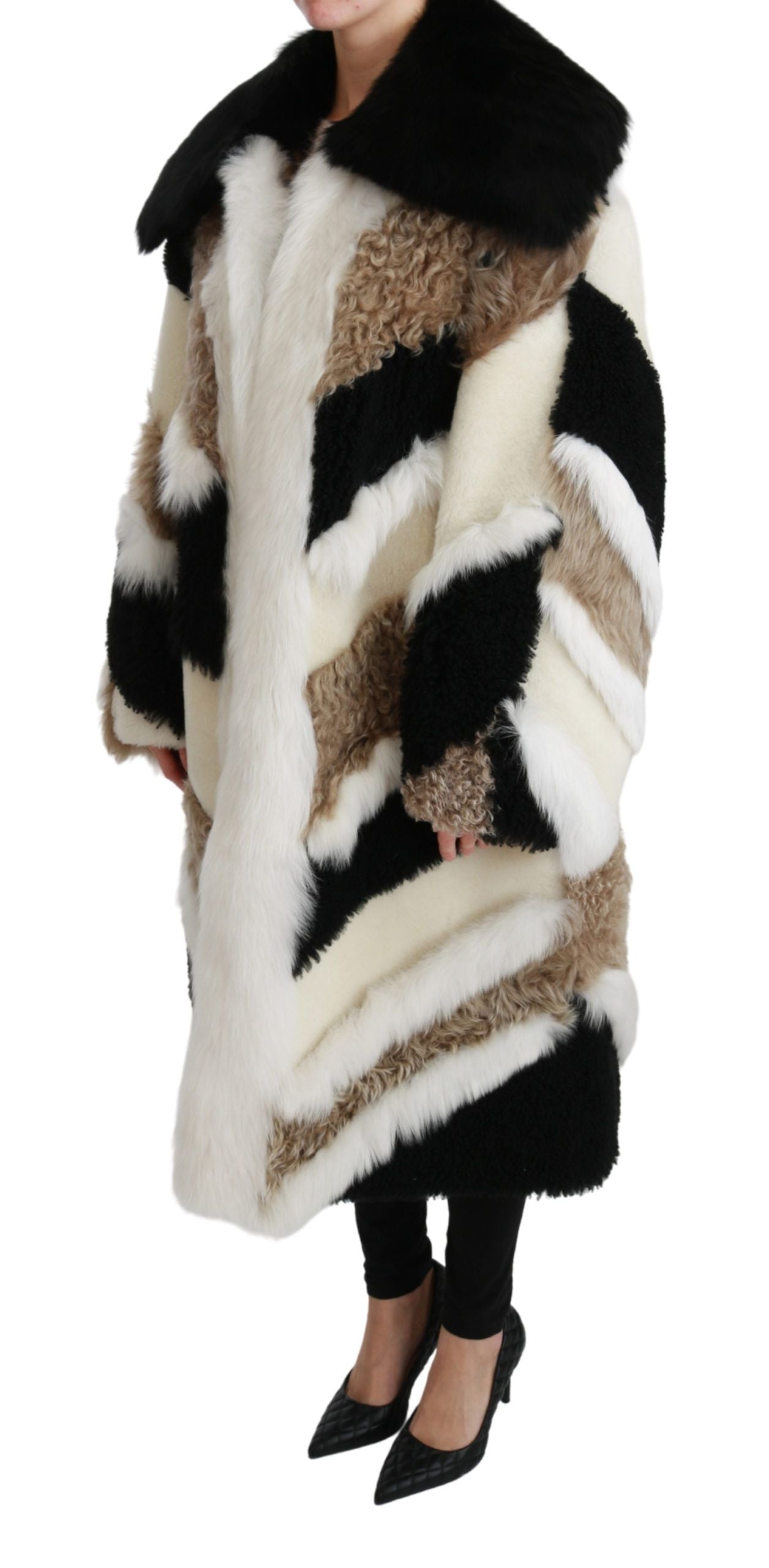 Elegant Multicolor Shearling Cape Coat - ventzia