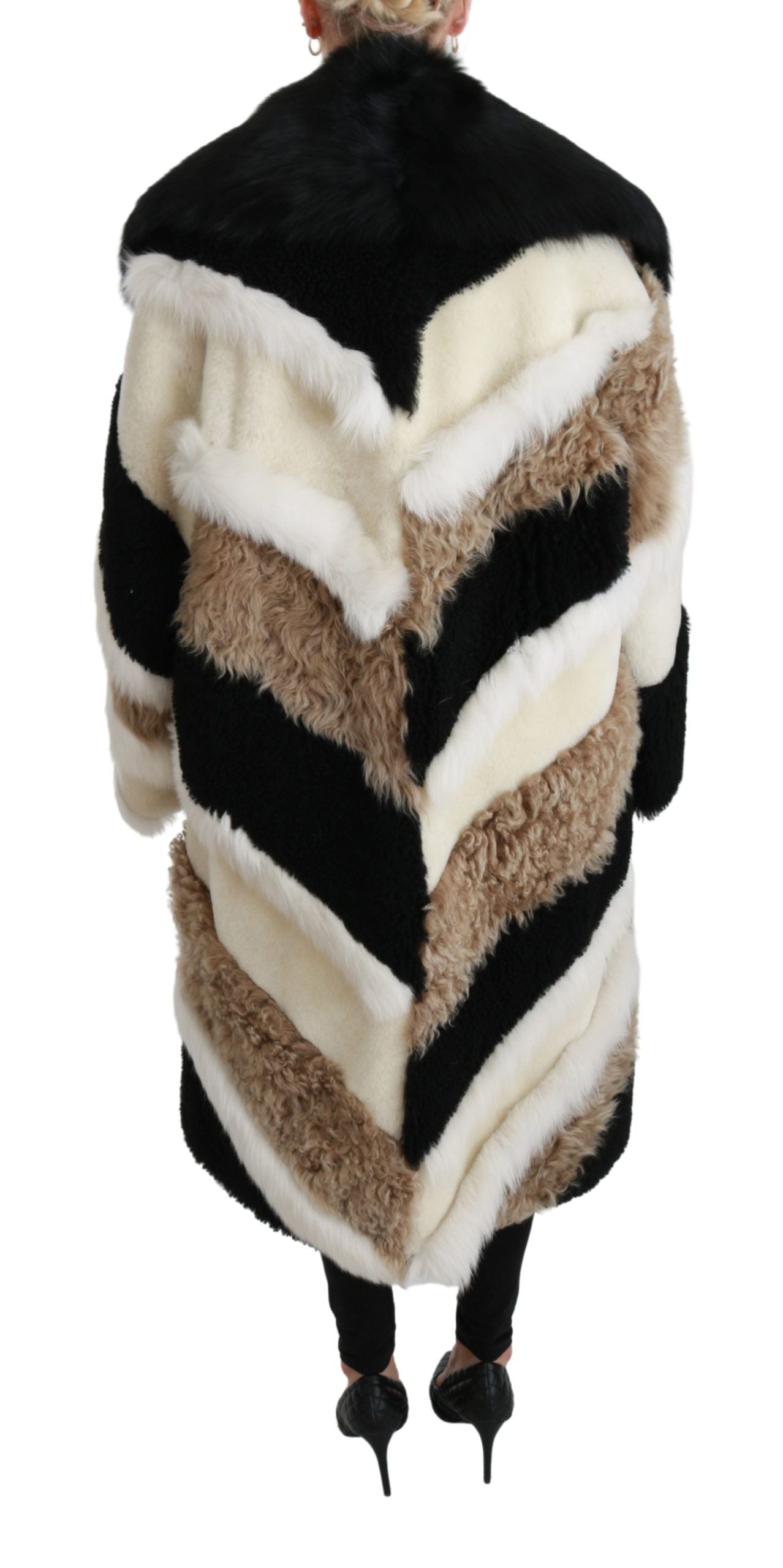 Elegant Multicolor Shearling Cape Coat - ventzia