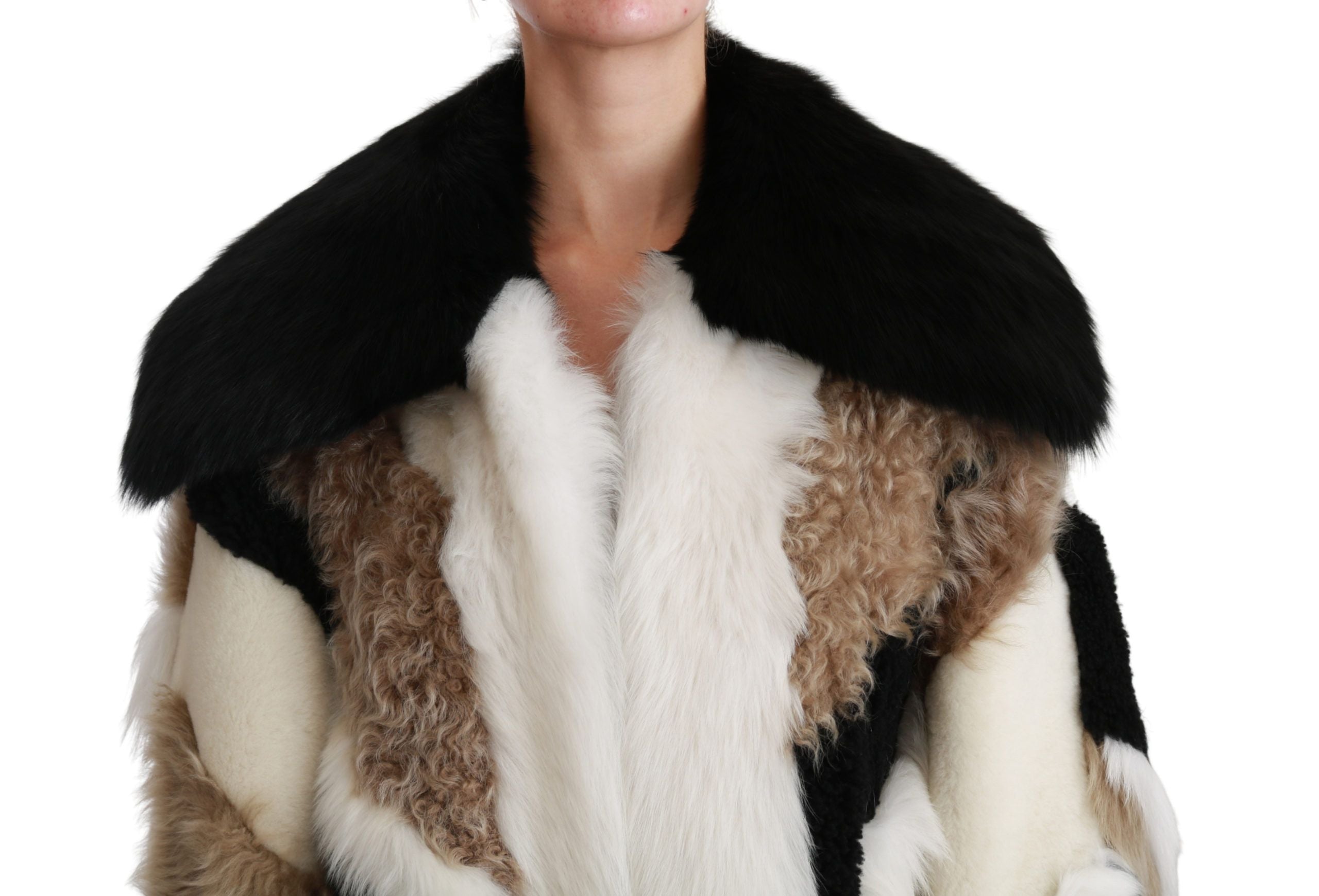 Elegant Multicolor Shearling Cape Coat - ventzia