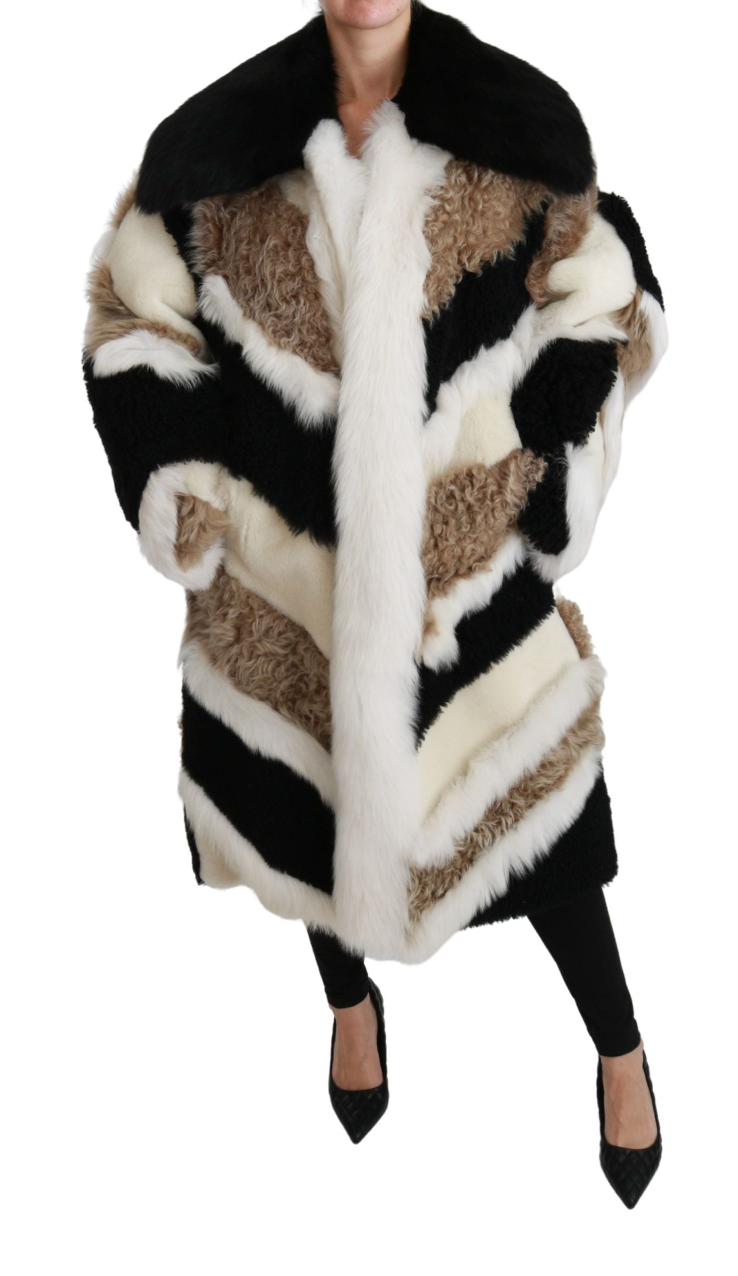 Elegant Multicolor Shearling Cape Coat - ventzia