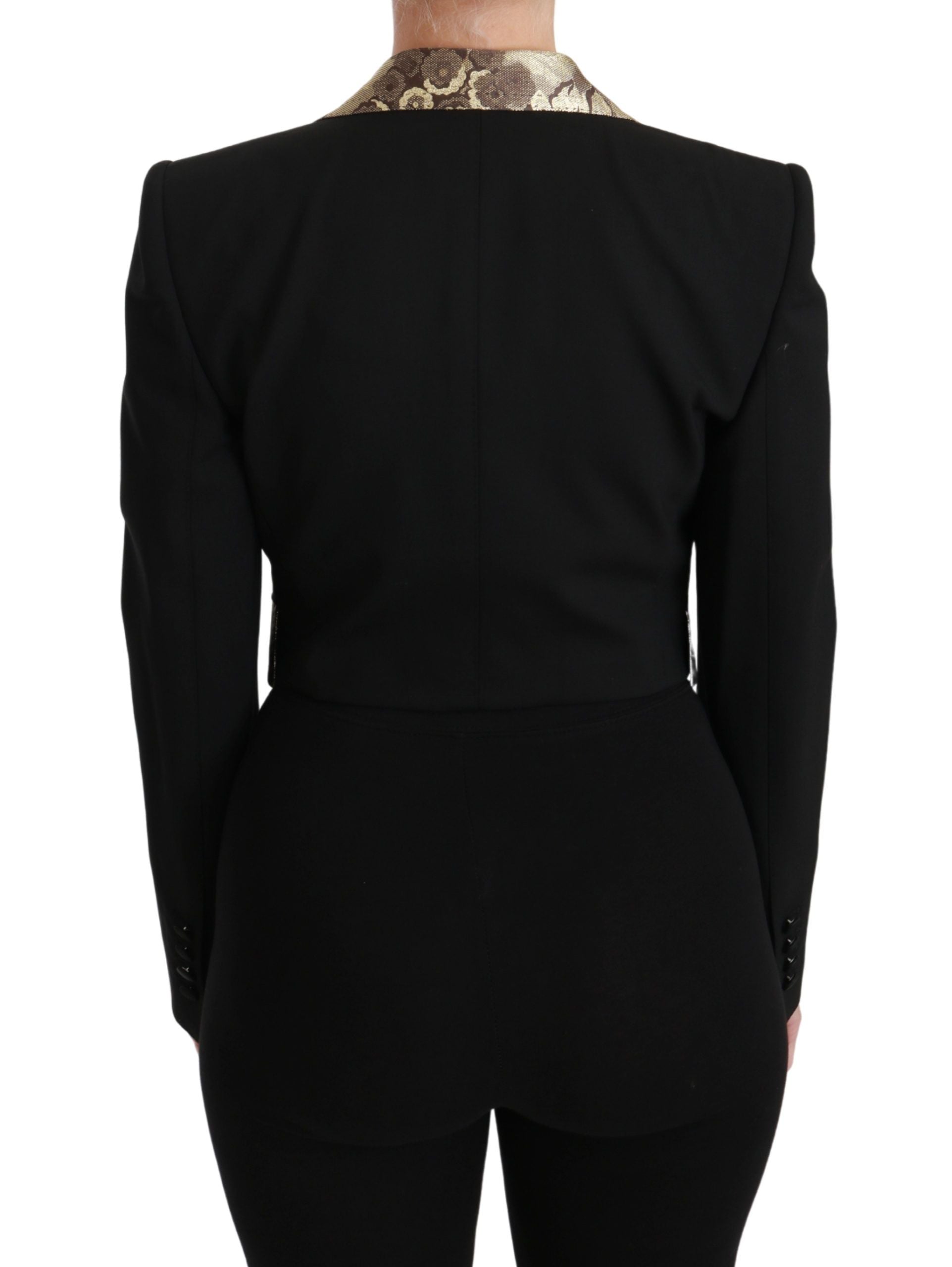 Opulent Black Gold Floral Jacket and Vest Ensemble - ventzia