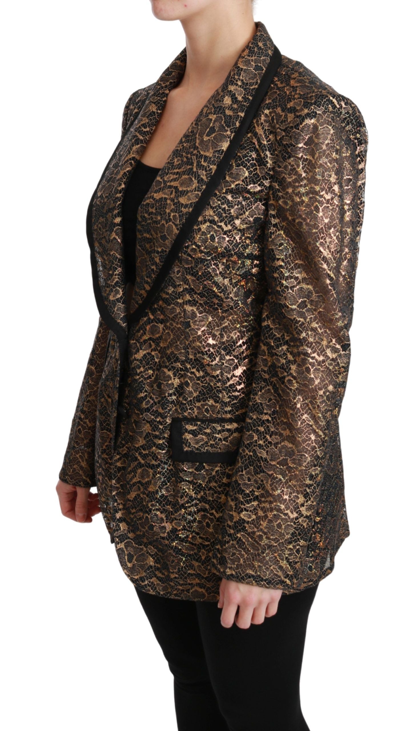 Elegant Gold Floral Lace Blazer Jacket - ventzia