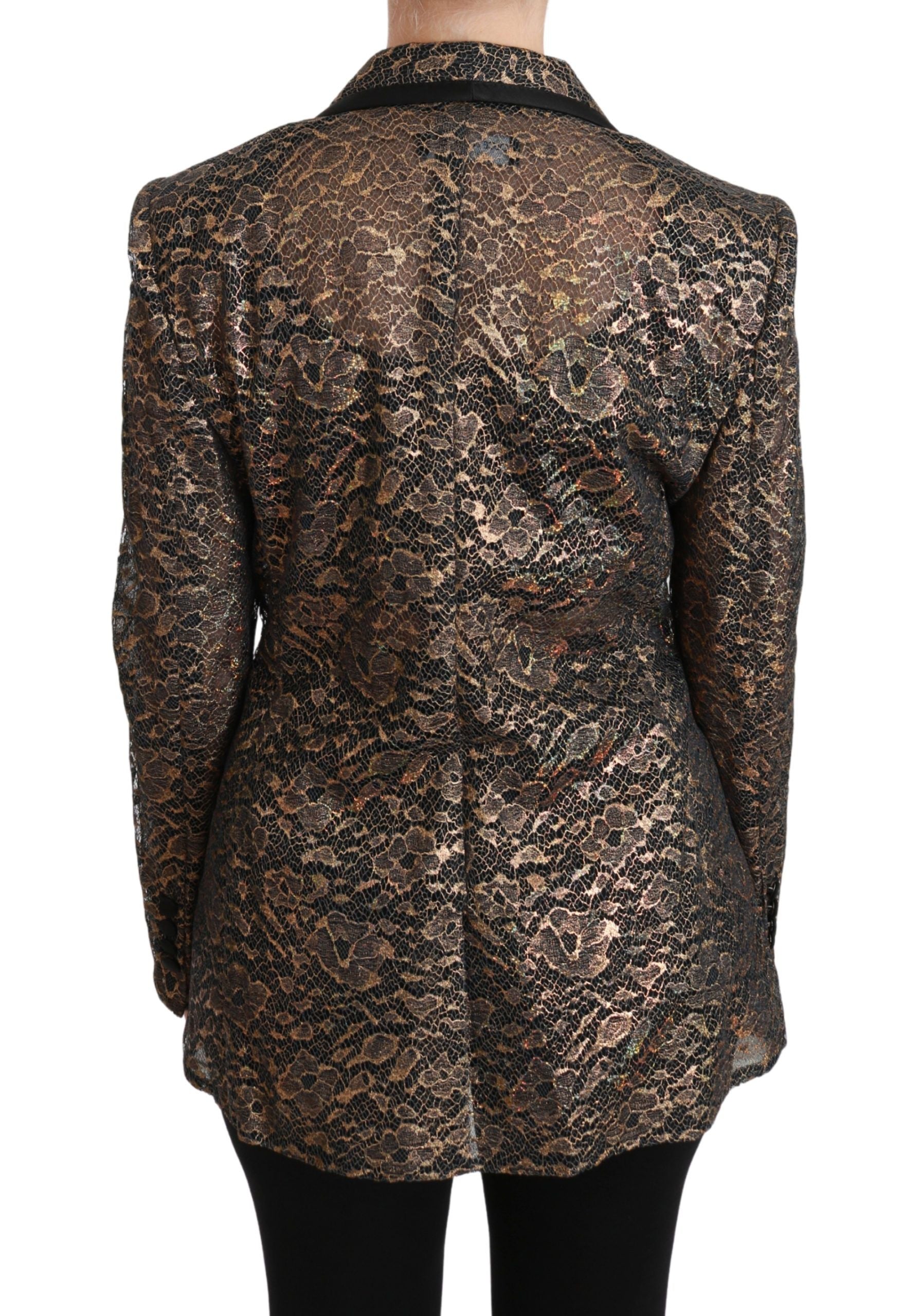 Elegant Gold Floral Lace Blazer Jacket - ventzia