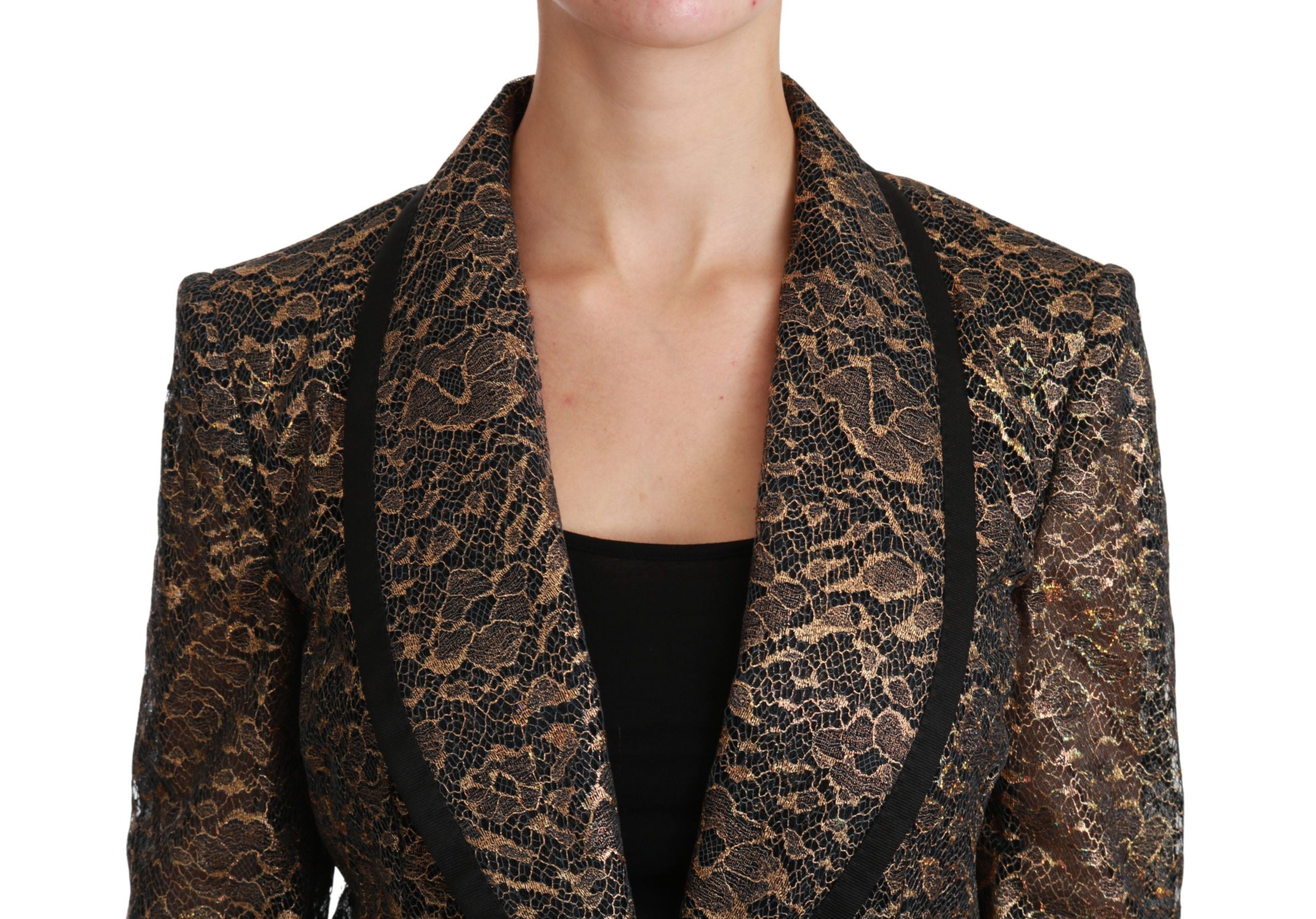 Elegant Gold Floral Lace Blazer Jacket - ventzia