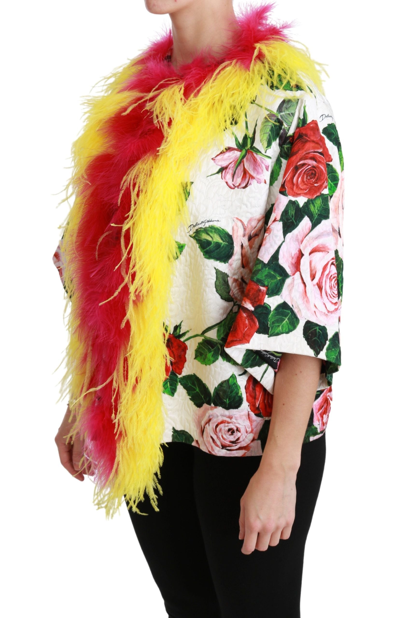 Elegant Floral Cape Jacket with Fur Details - ventzia