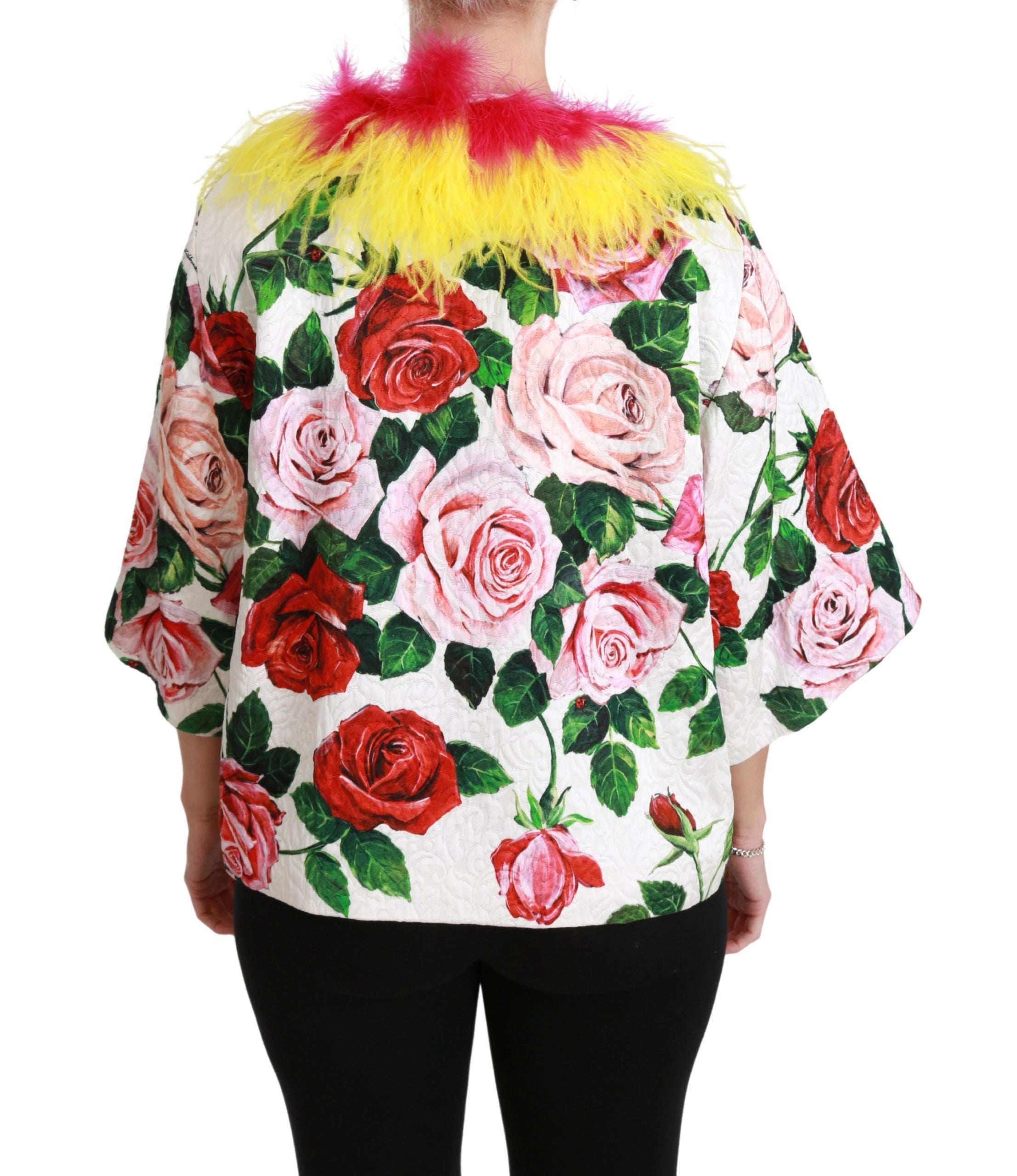Elegant Floral Cape Jacket with Fur Details - ventzia