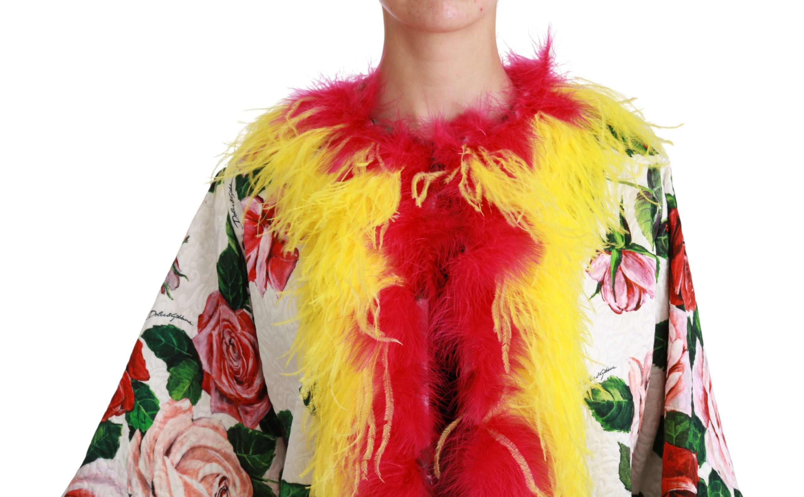 Elegant Floral Cape Jacket with Fur Details - ventzia