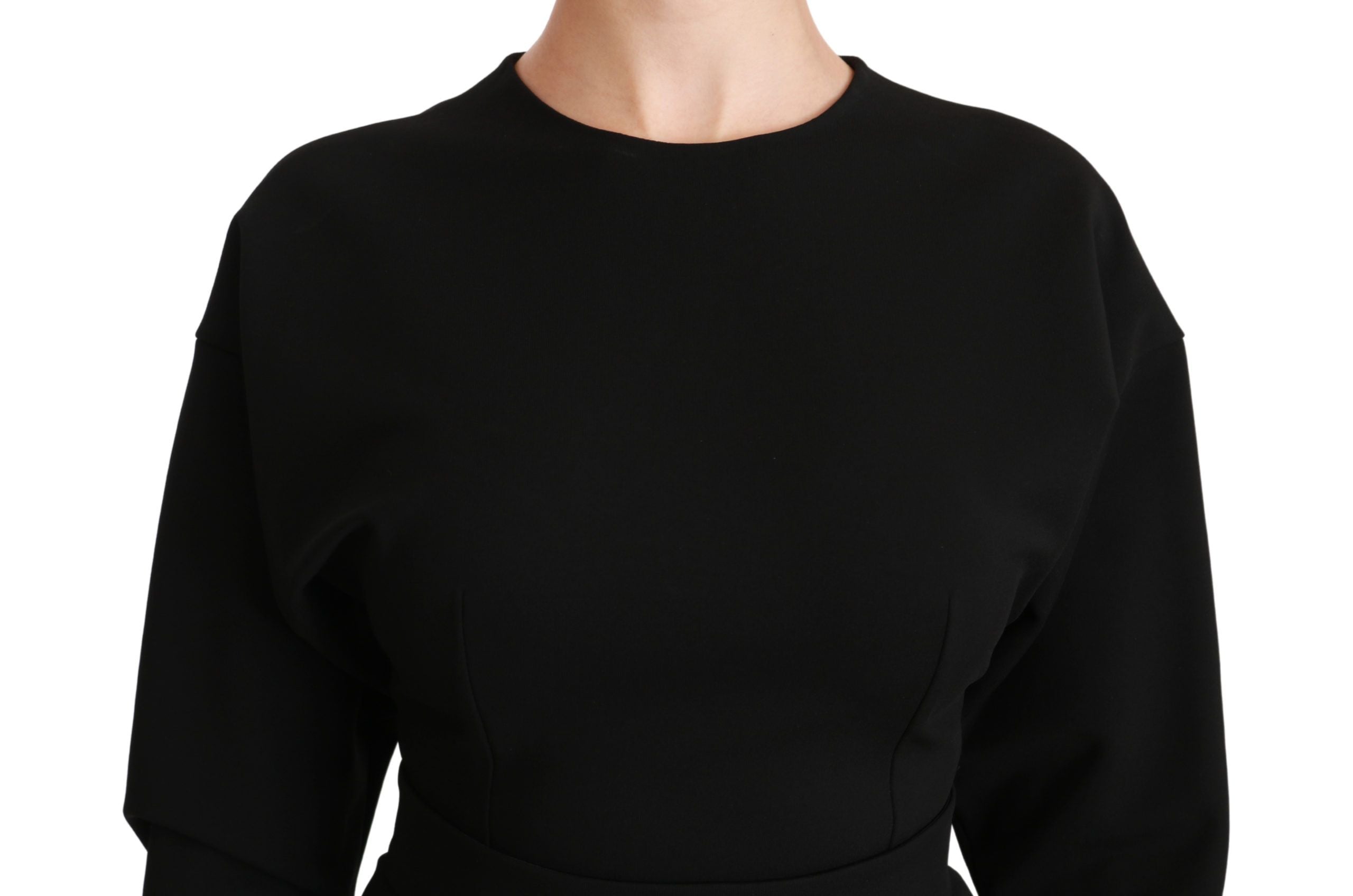 Elegant Black Bodycon Sheath Midi Dress - ventzia