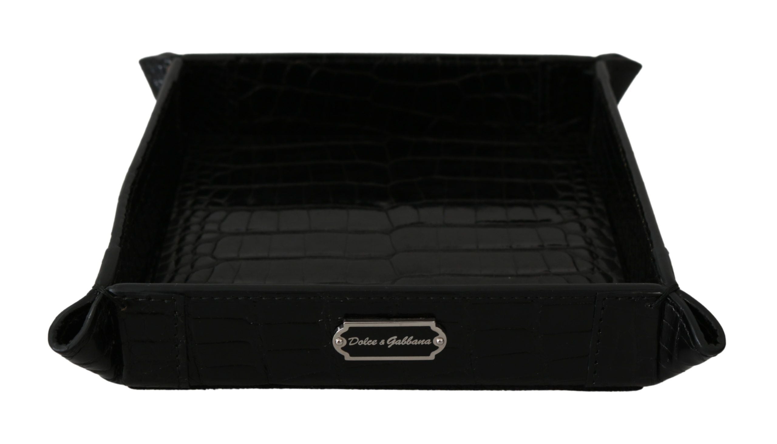 Elegant Black Exotic Skin Entry Tray - ventzia