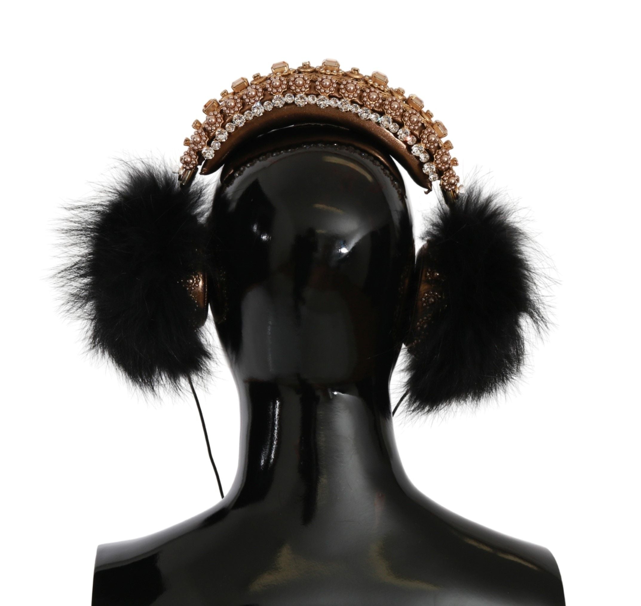 Gold Black Crystal Embellished Headphones - ventzia
