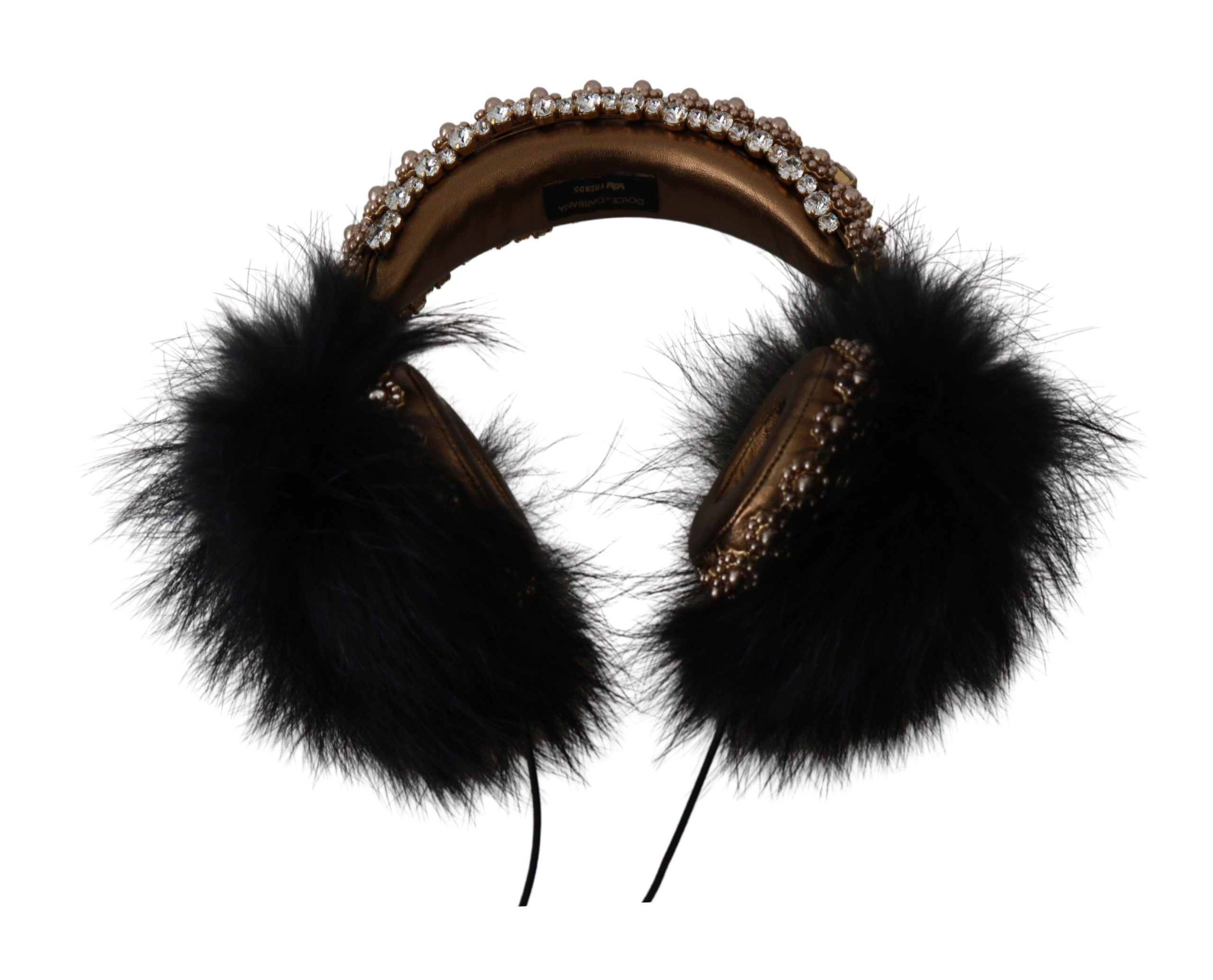 Gold Black Crystal Embellished Headphones - ventzia