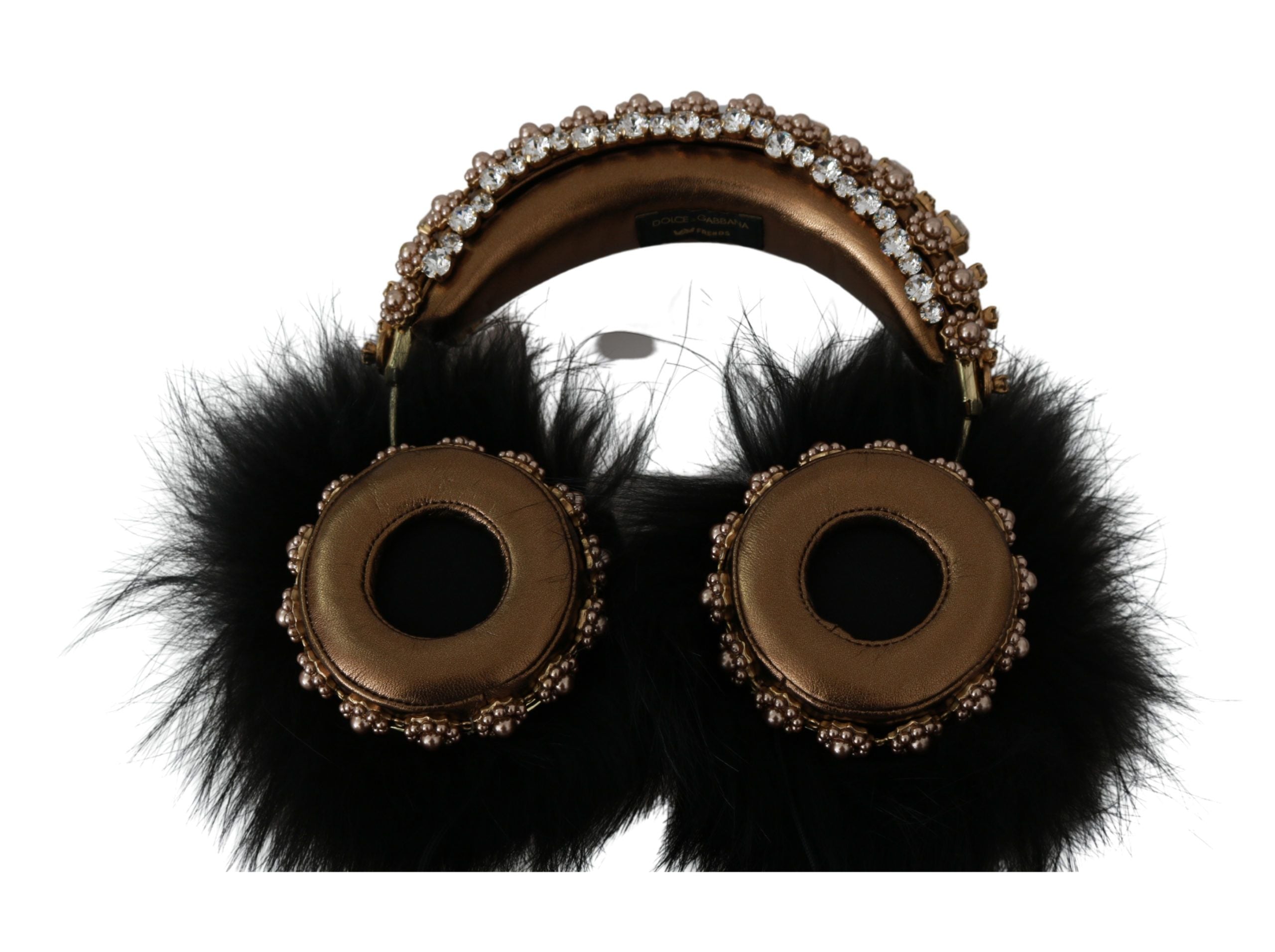 Gold Black Crystal Embellished Headphones - ventzia