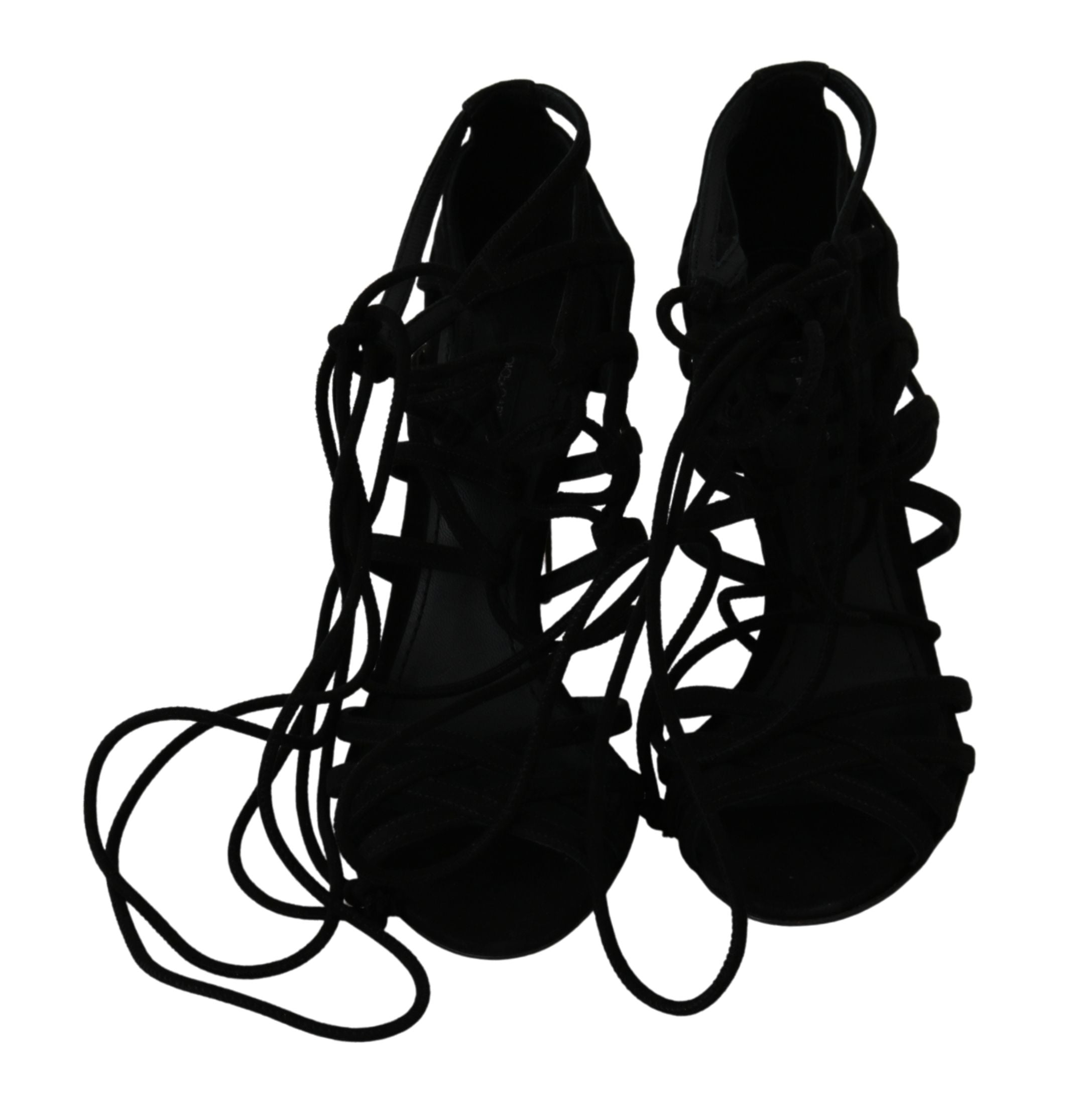 Elegant Black Suede Stiletto Ankle Strap Sandals - ventzia