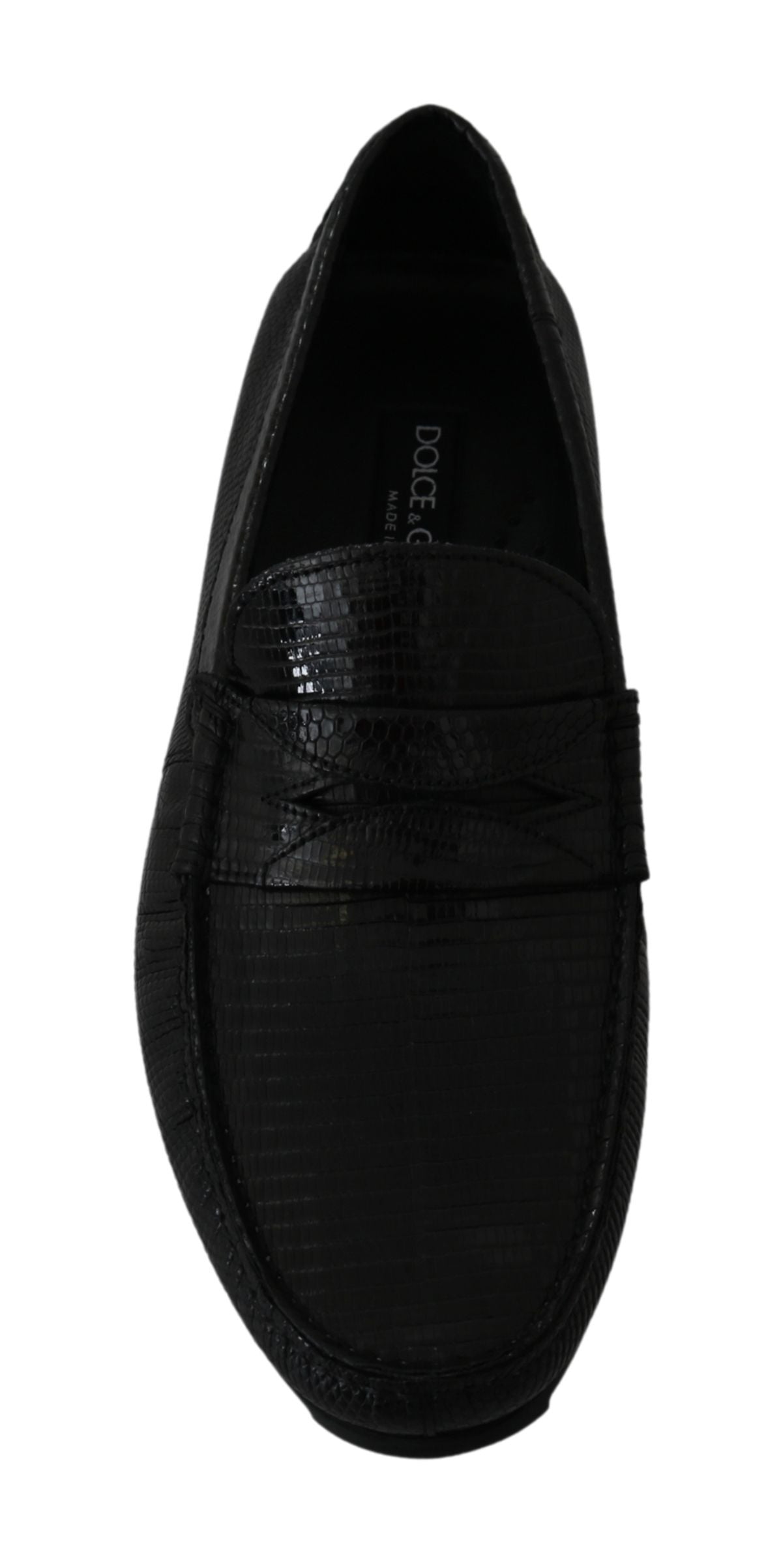 Exquisite Black Lizard Leather Loafers - ventzia