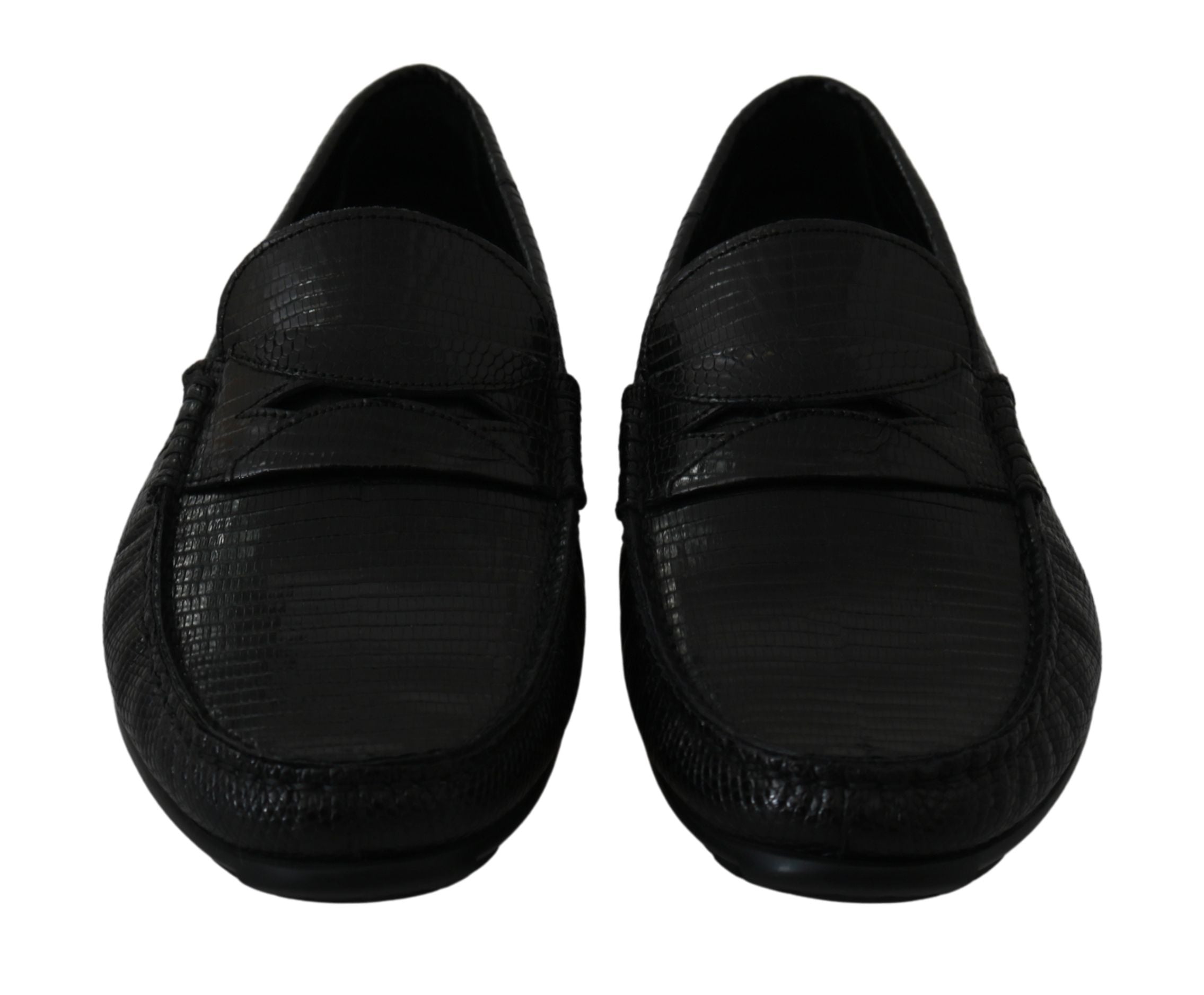 Exquisite Black Lizard Leather Loafers - ventzia