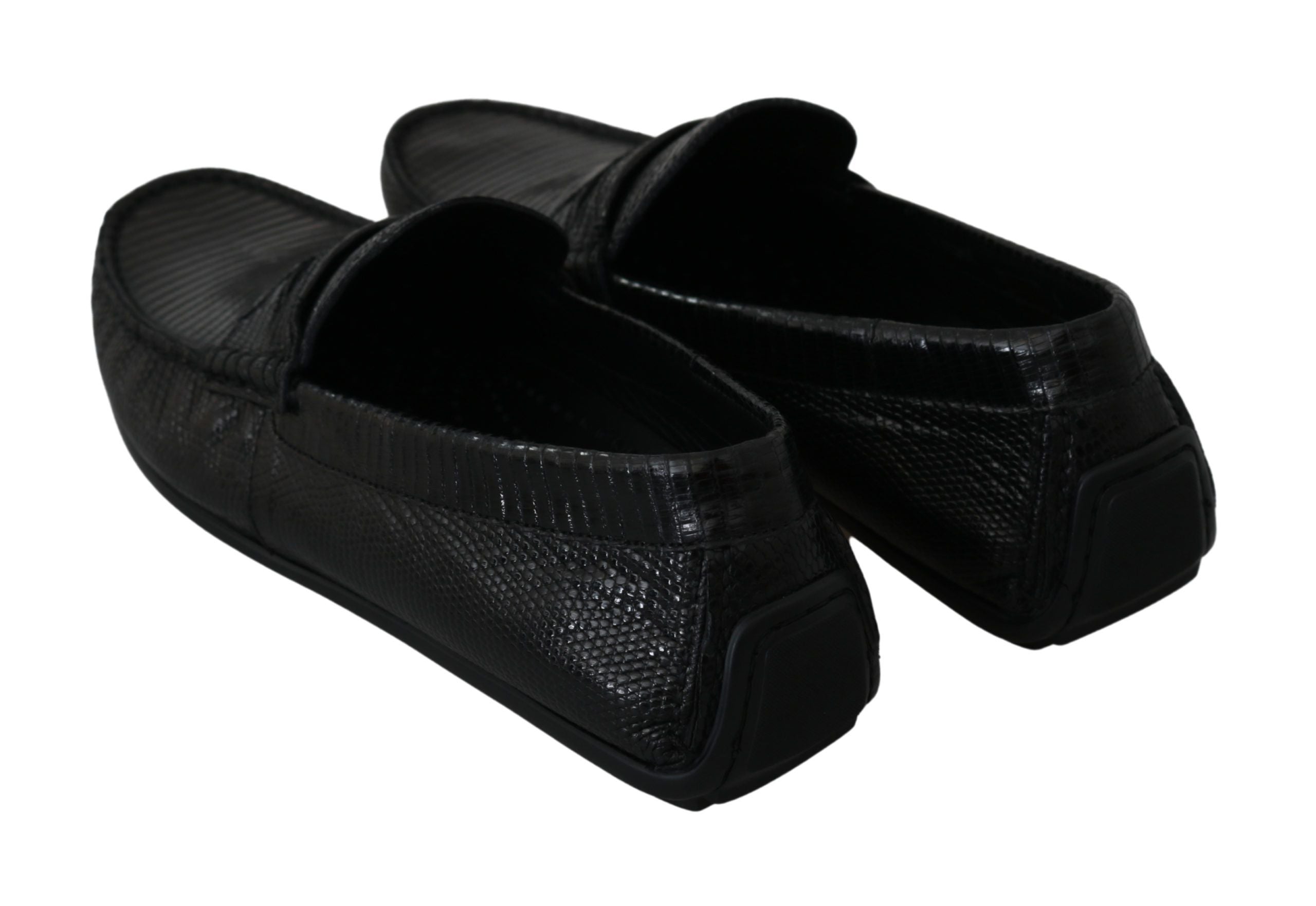 Exquisite Black Lizard Leather Loafers - ventzia