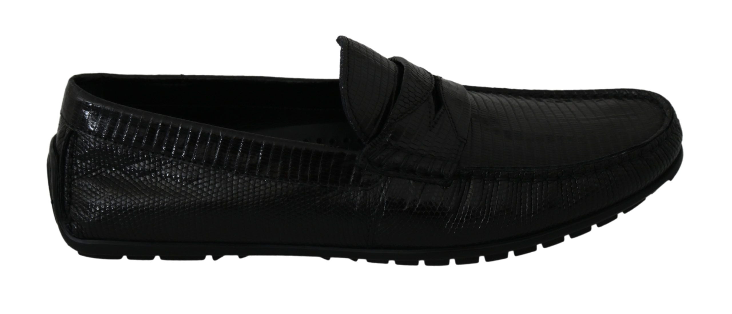 Exquisite Black Lizard Leather Loafers - ventzia
