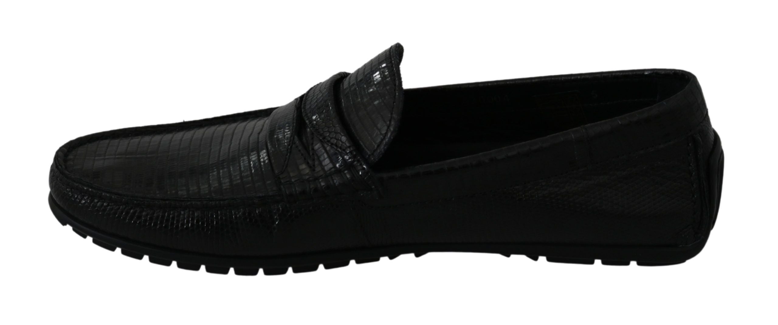 Exquisite Black Lizard Leather Loafers - ventzia