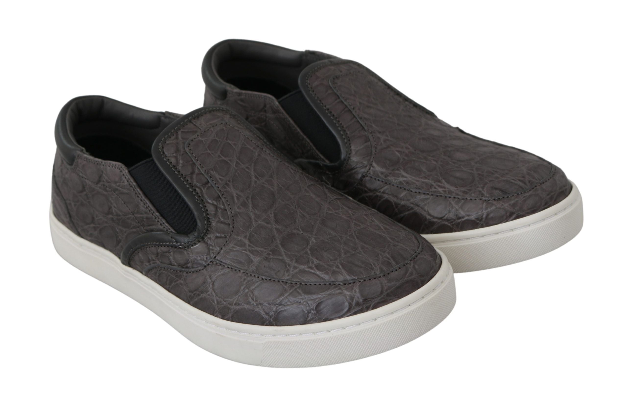 Elegant Gray Caiman Leather Loafers - ventzia