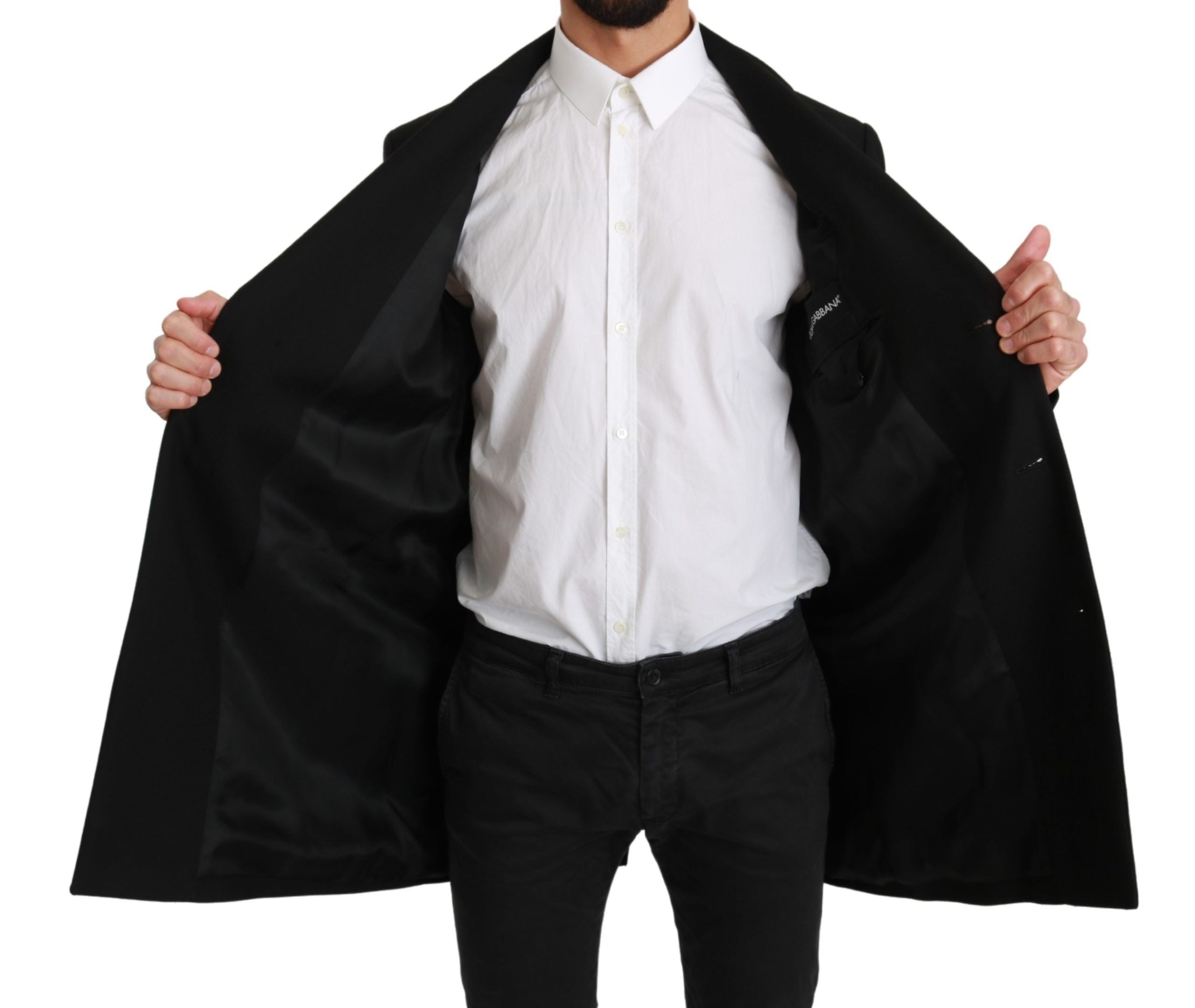 Elegant Black Wool Formal Blazer - ventzia