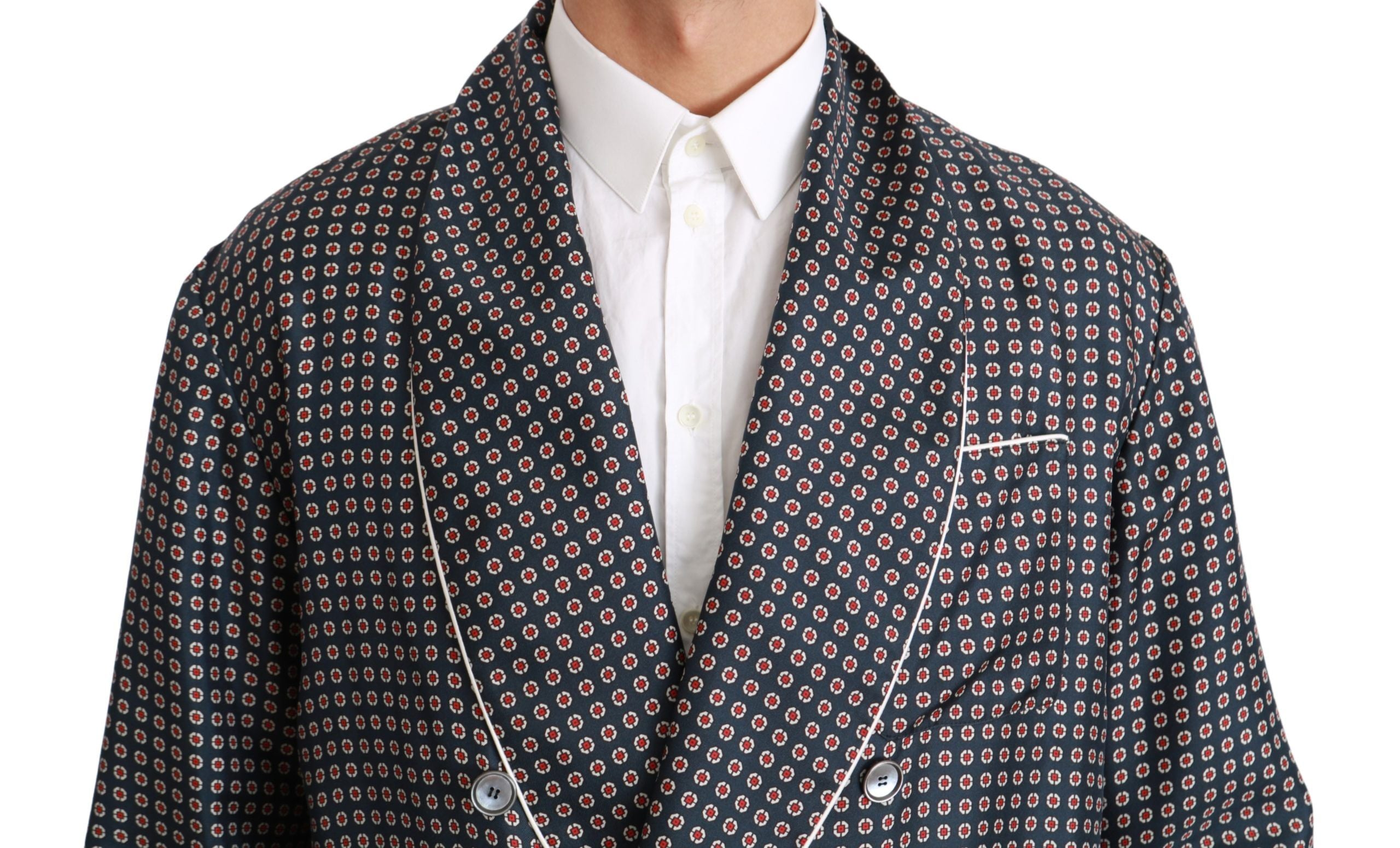 Elegant Navy Silk Double Breasted Coat - ventzia