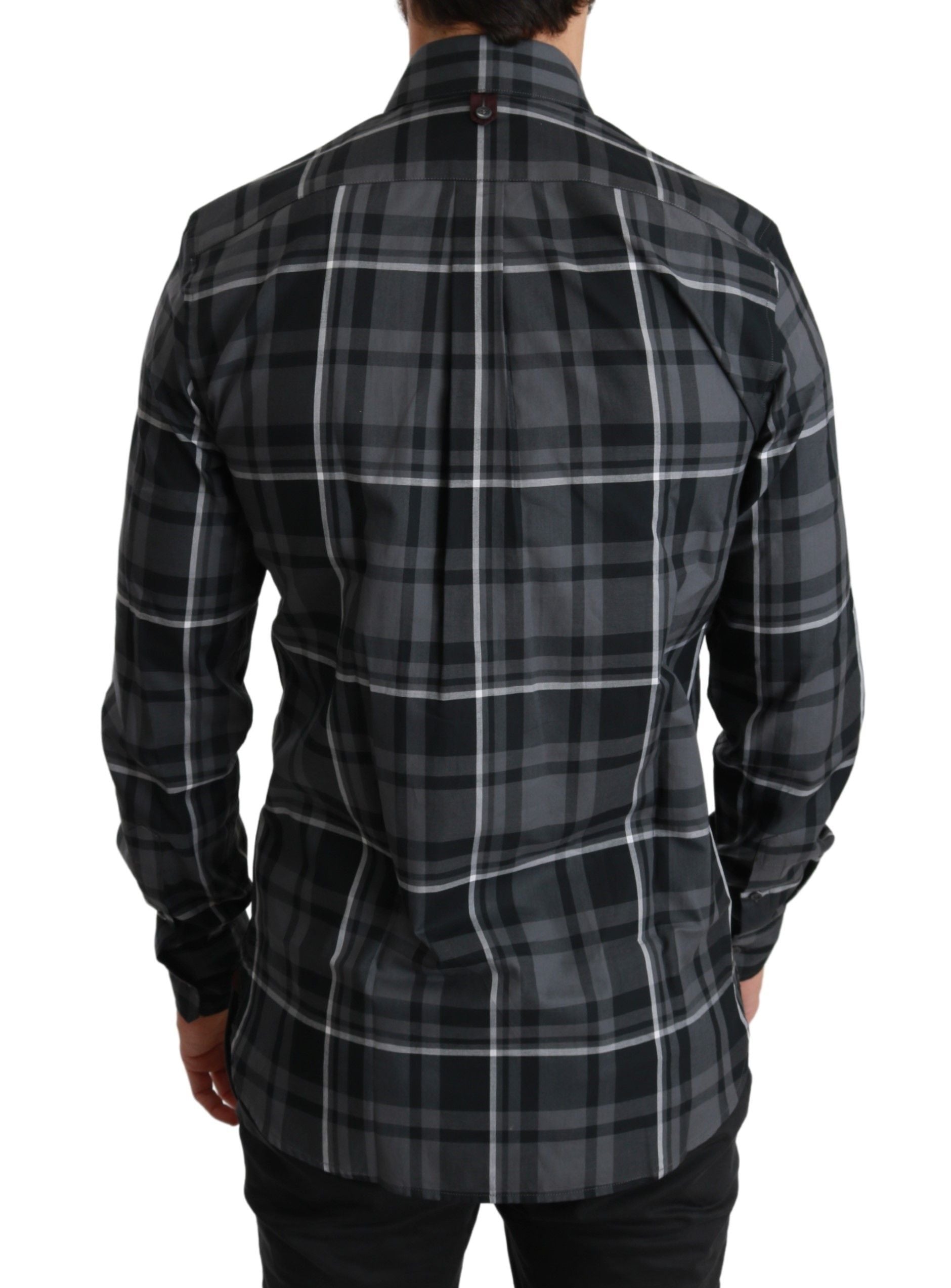 Elegant Gray Checkered Martini Dress Shirt - ventzia
