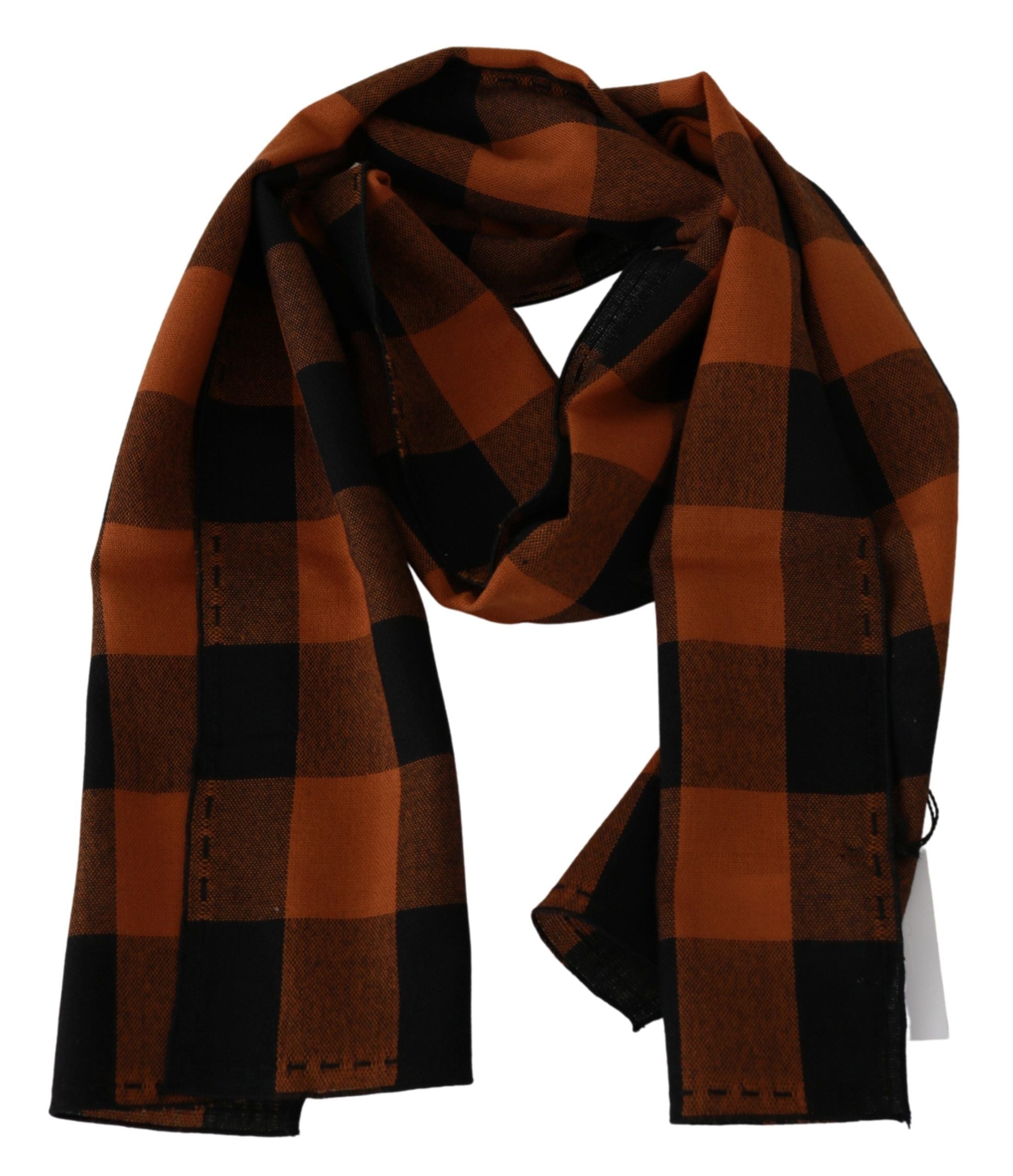 Chic Orange Check Wool Blend Scarf - ventzia