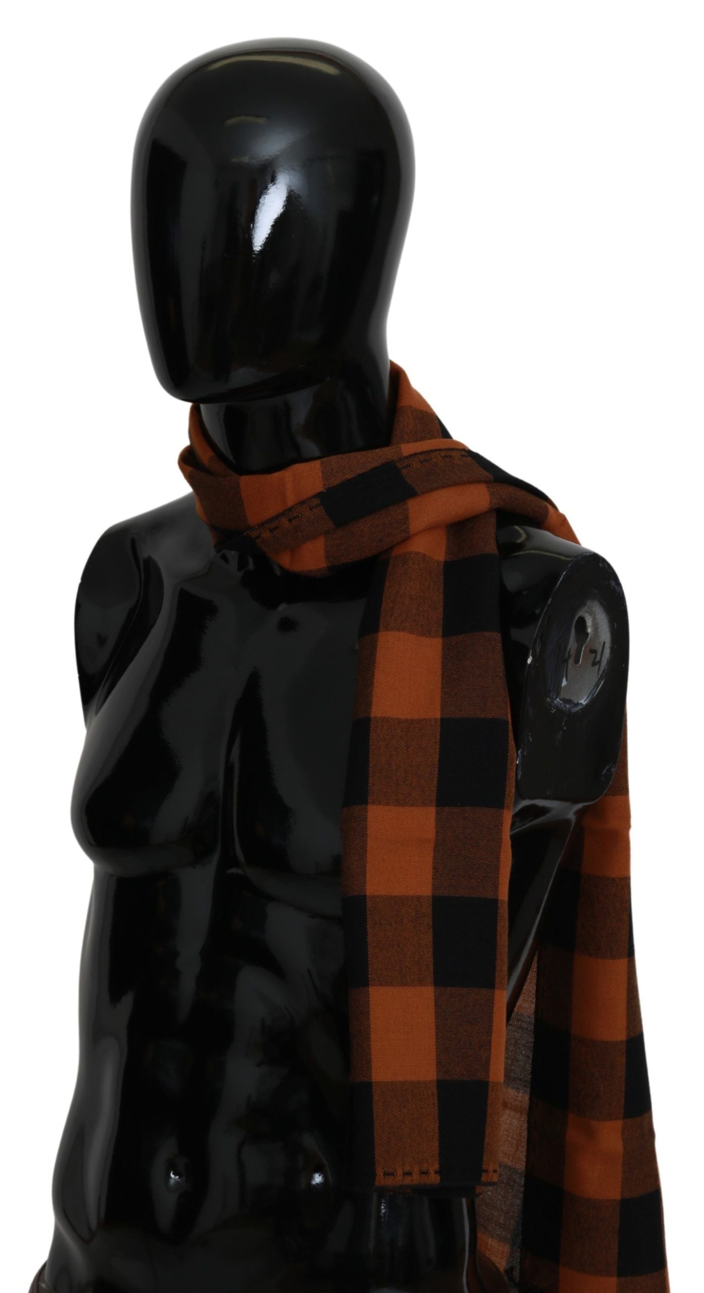Chic Orange Check Wool Blend Scarf - ventzia