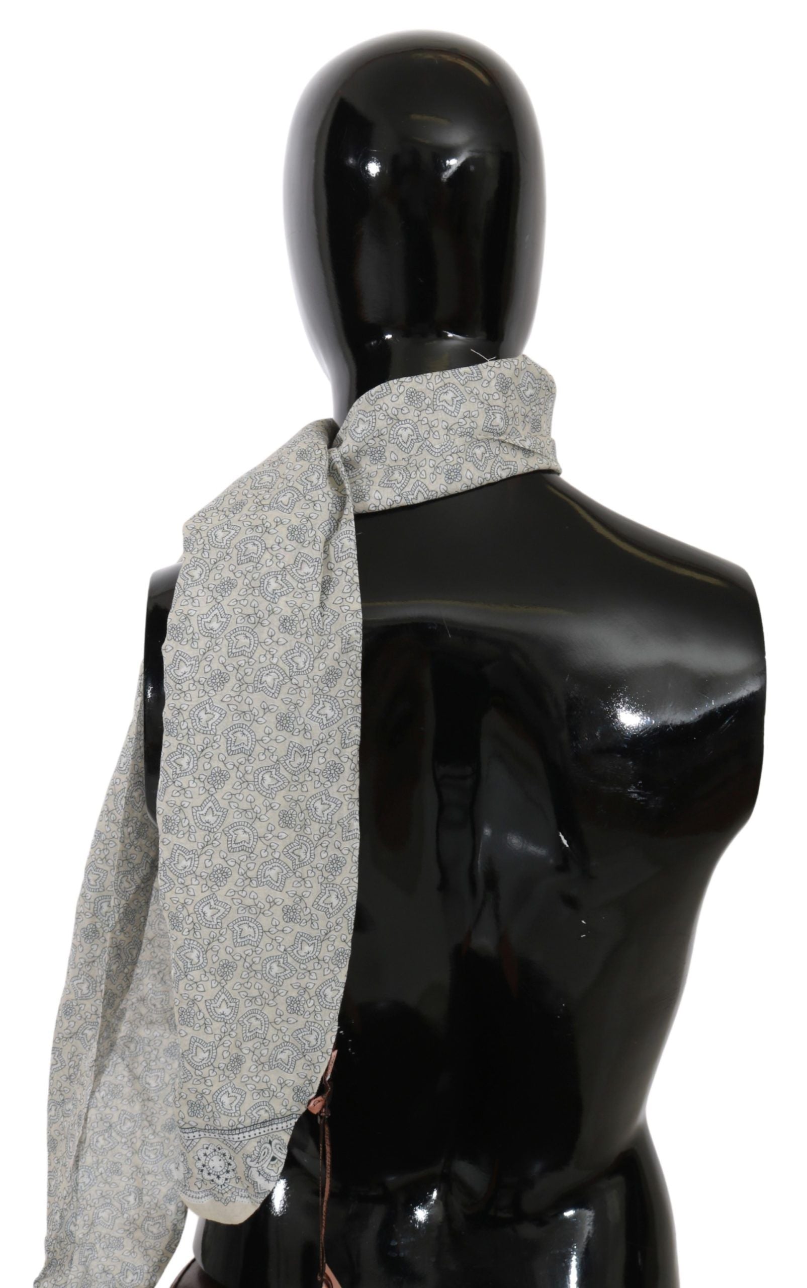 Chic Cotton Scarf in Beige & Blue Fantasy Print - ventzia