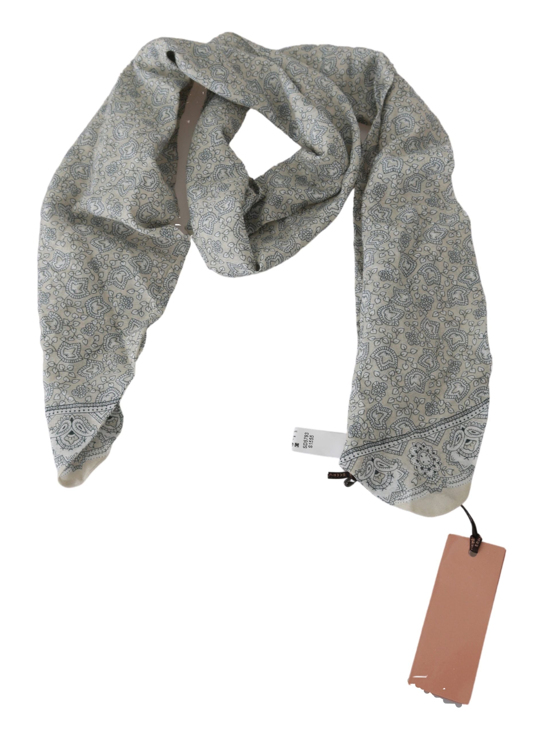 Chic Cotton Scarf in Beige & Blue Fantasy Print - ventzia