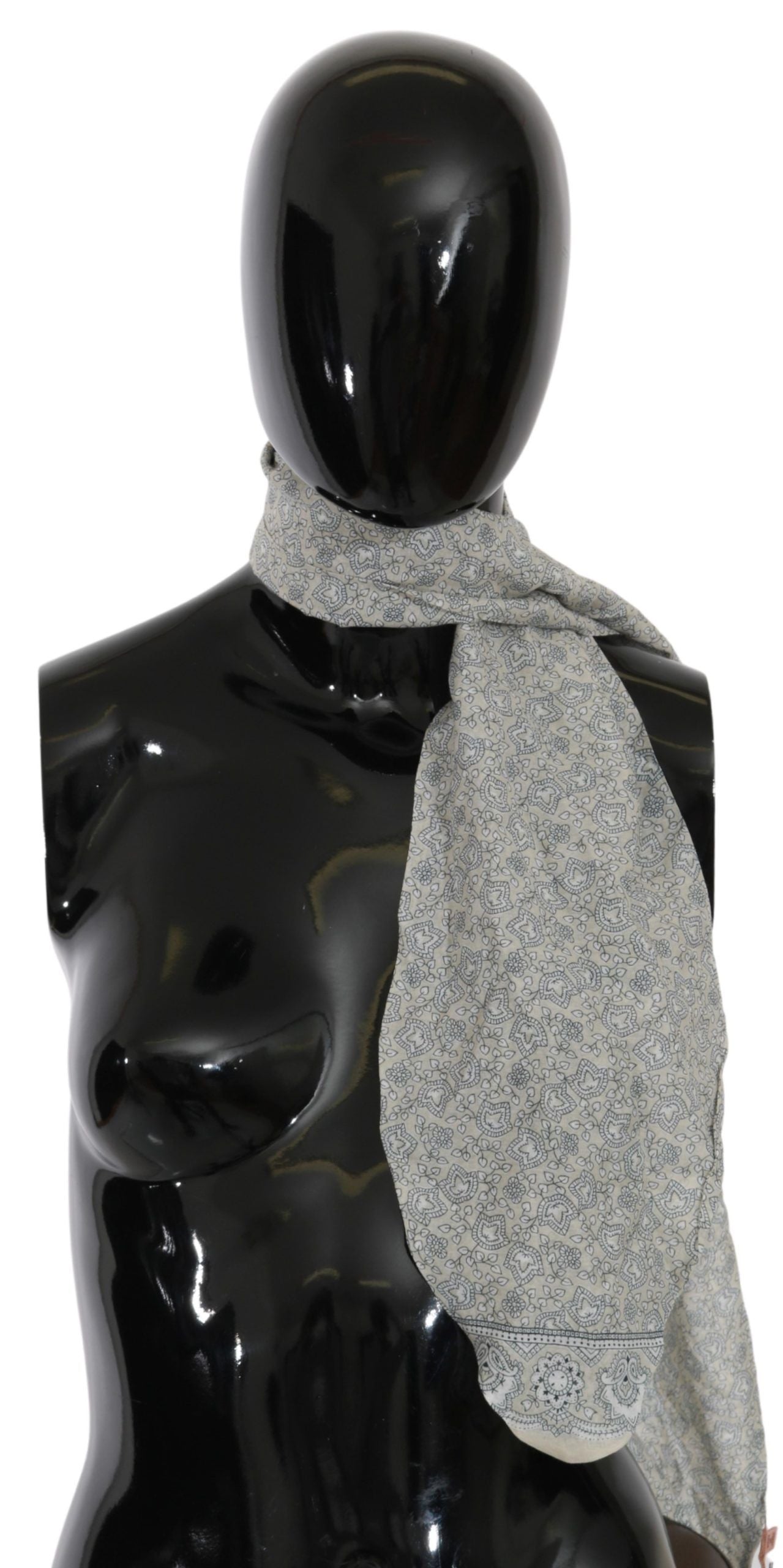 Chic Cotton Scarf in Beige & Blue Fantasy Print - ventzia